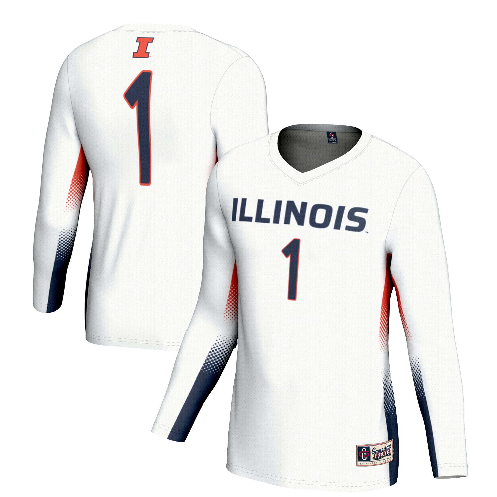 #1 Illinois Fighting Illini Unisex Lightweight Volleyball Jersey White - front and back view