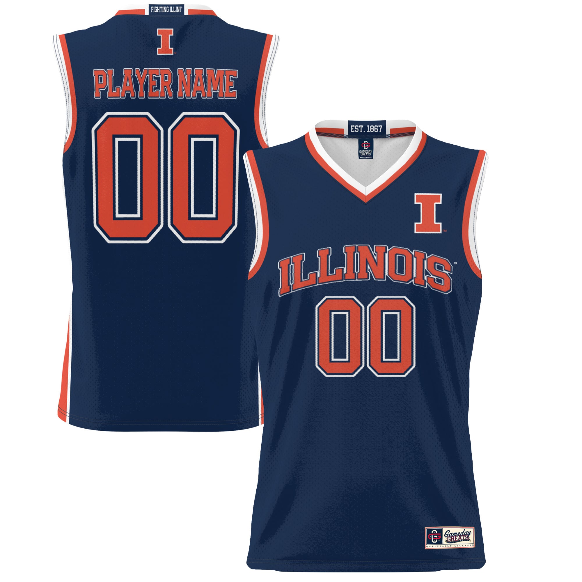 Illinois Fighting Illini Unisex Lightweight Women's Basketball Jersey Navy - front and back view