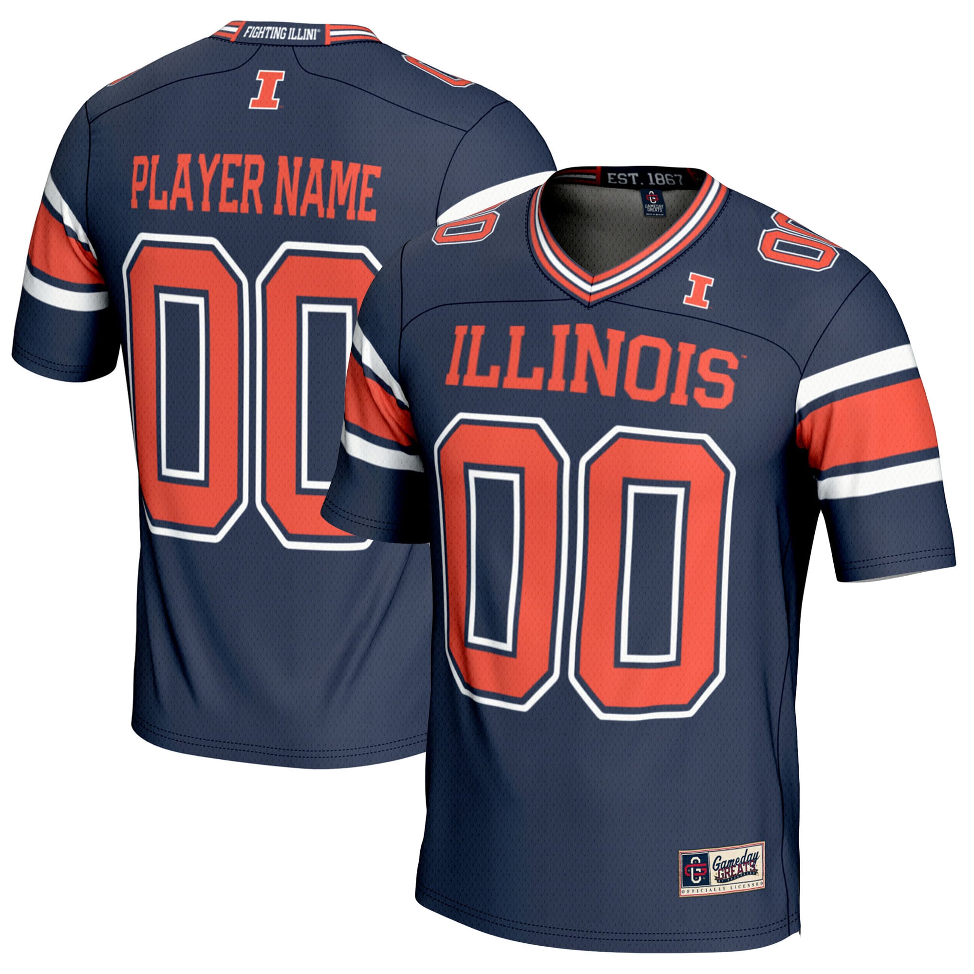 Illinois Fighting Illini Youth Football Jersey Navy - front and back view