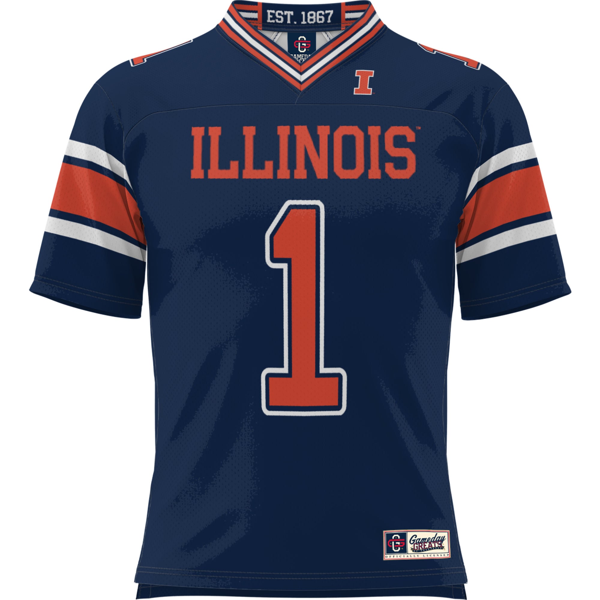 #1 Illinois Fighting Illini Youth Football Jersey Navy - front view