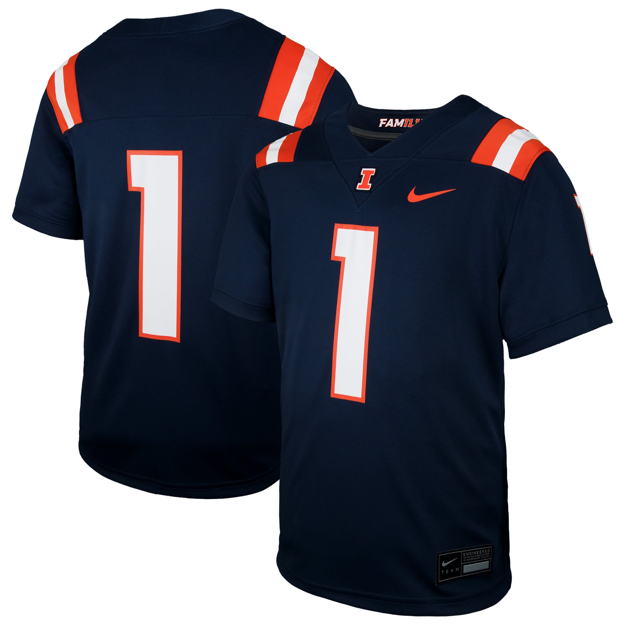 #1 Illinois Fighting Illini Youth Jersey Navy - front and back view