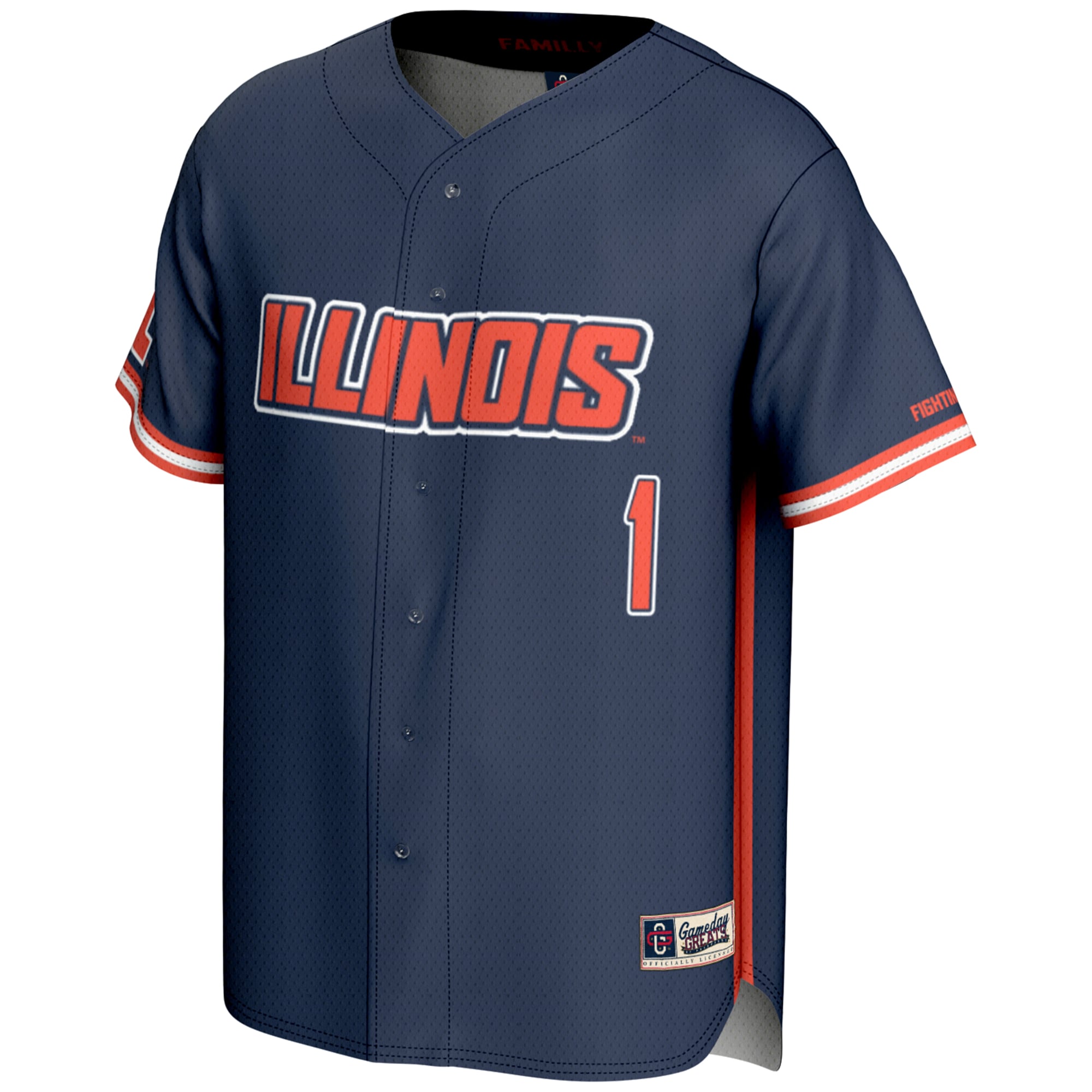 #1 Illinois Fighting Illini Youth Lightweight Baseball Jersey Navy - front view