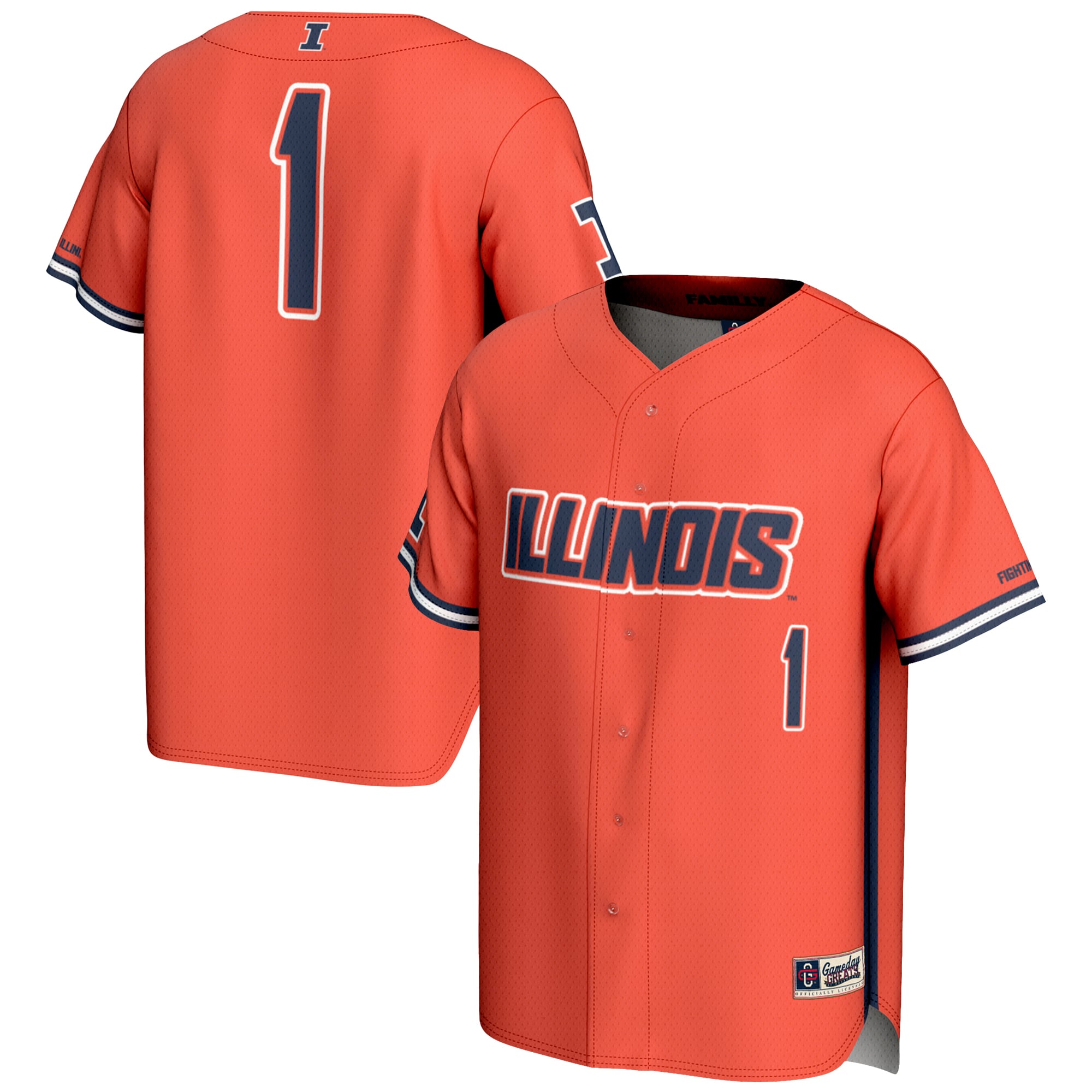 #1 Illinois Fighting Illini Youth Lightweight Baseball Jersey Orange - front and back view