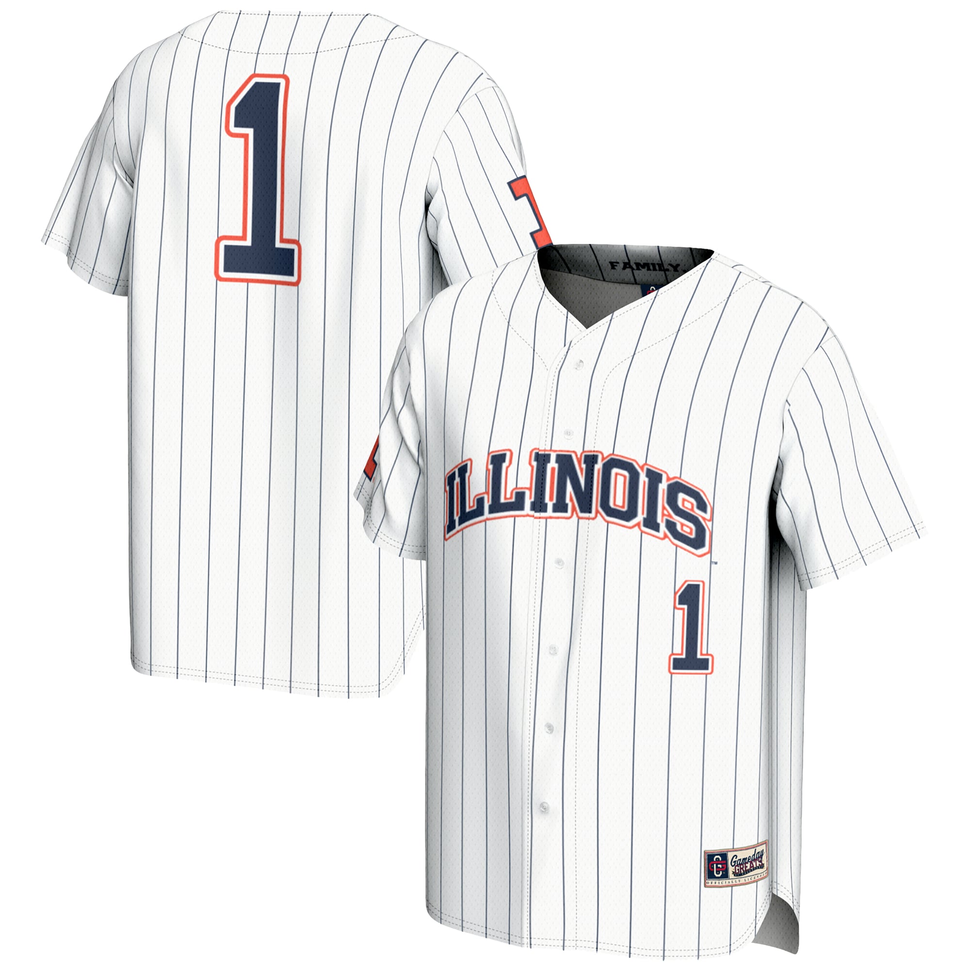 #1 Illinois Fighting Illini Youth Lightweight Baseball Jersey White - front and back view