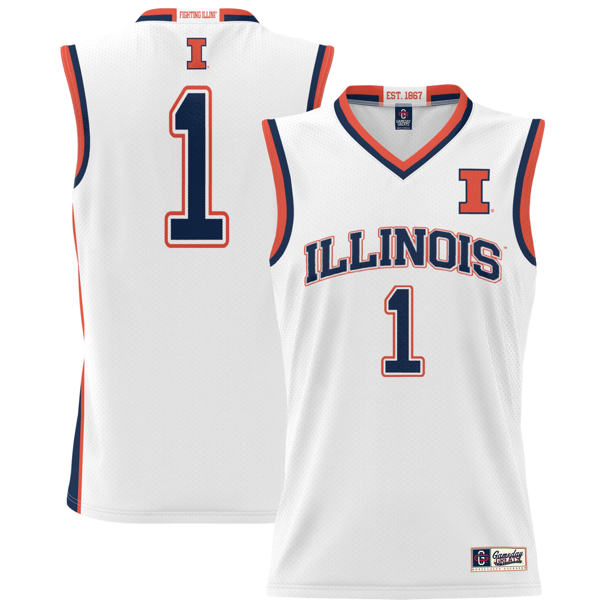 #1 Illinois Fighting Illini Youth Lightweight Basketball Jersey White - front and back view