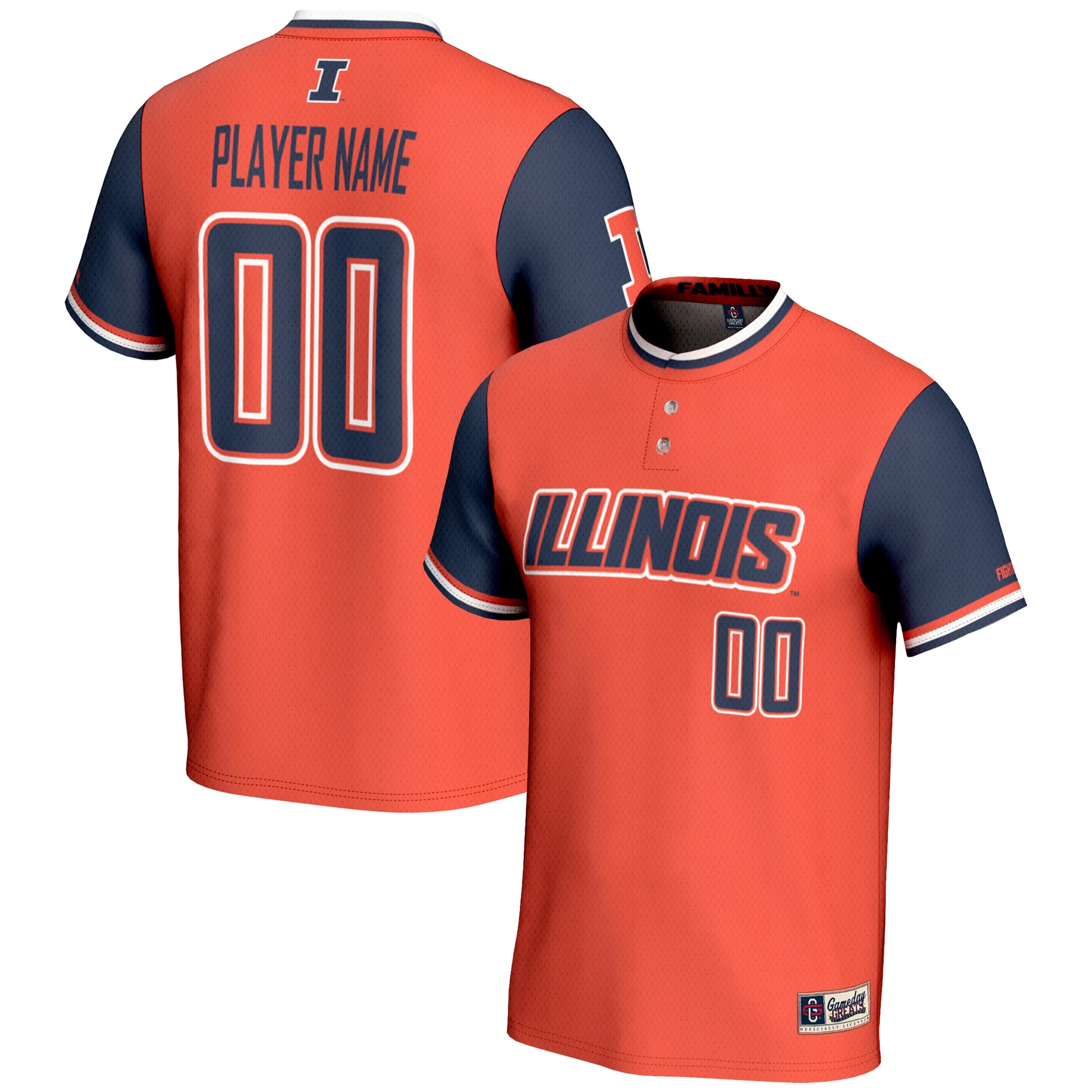 Illinois Fighting Illini Youth Lightweight Softball Jersey Orange - front and back view