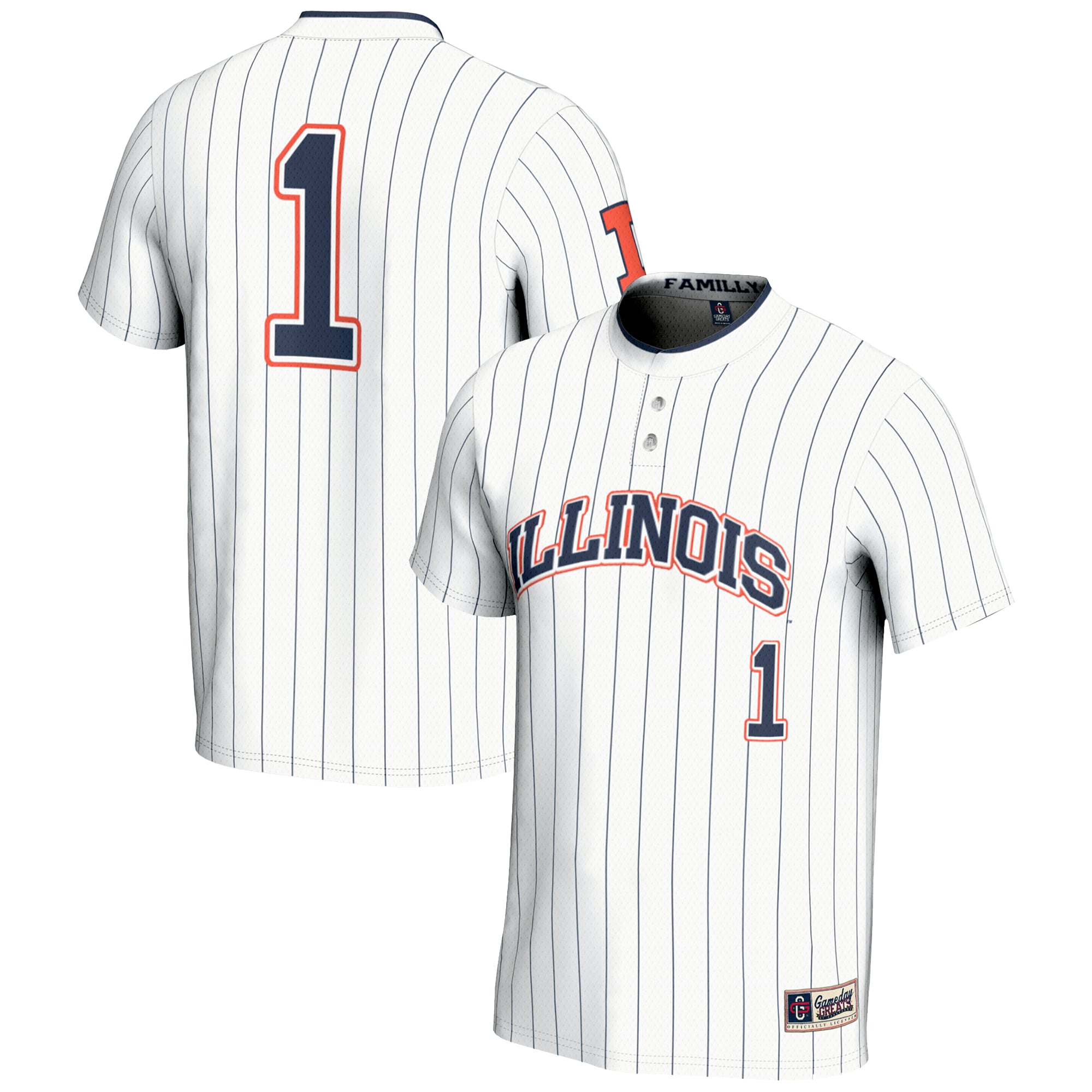 #1 Illinois Fighting Illini Youth Lightweight Softball Jersey White - front and back view