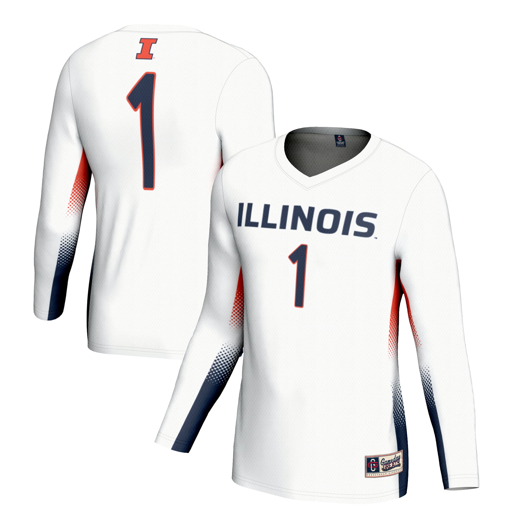 #1 Illinois Fighting Illini Youth Lightweight Women's Volleyball Jersey White - front and back view