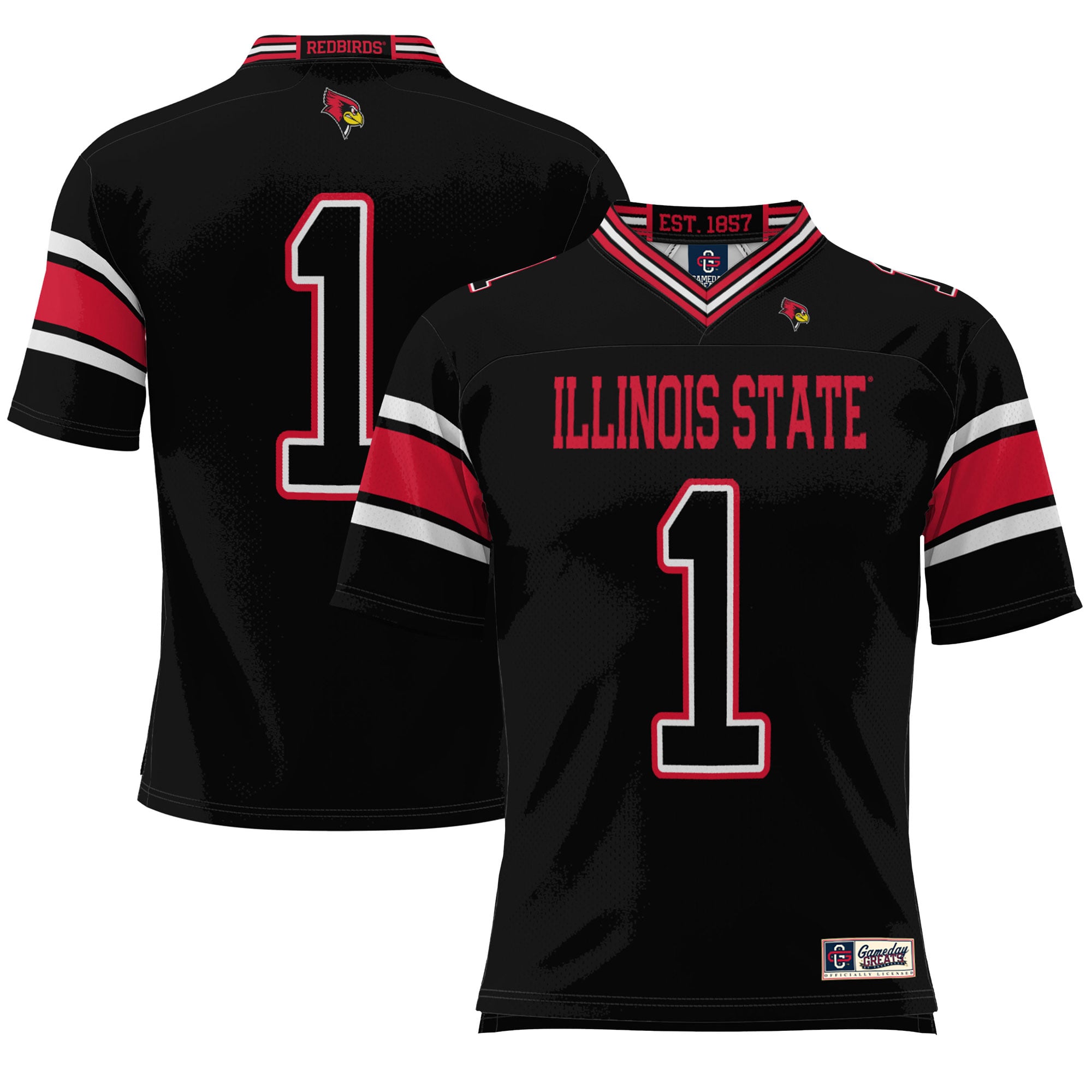#1 Illinois State Redbirds Youth Endzone Football Jersey Black - front view