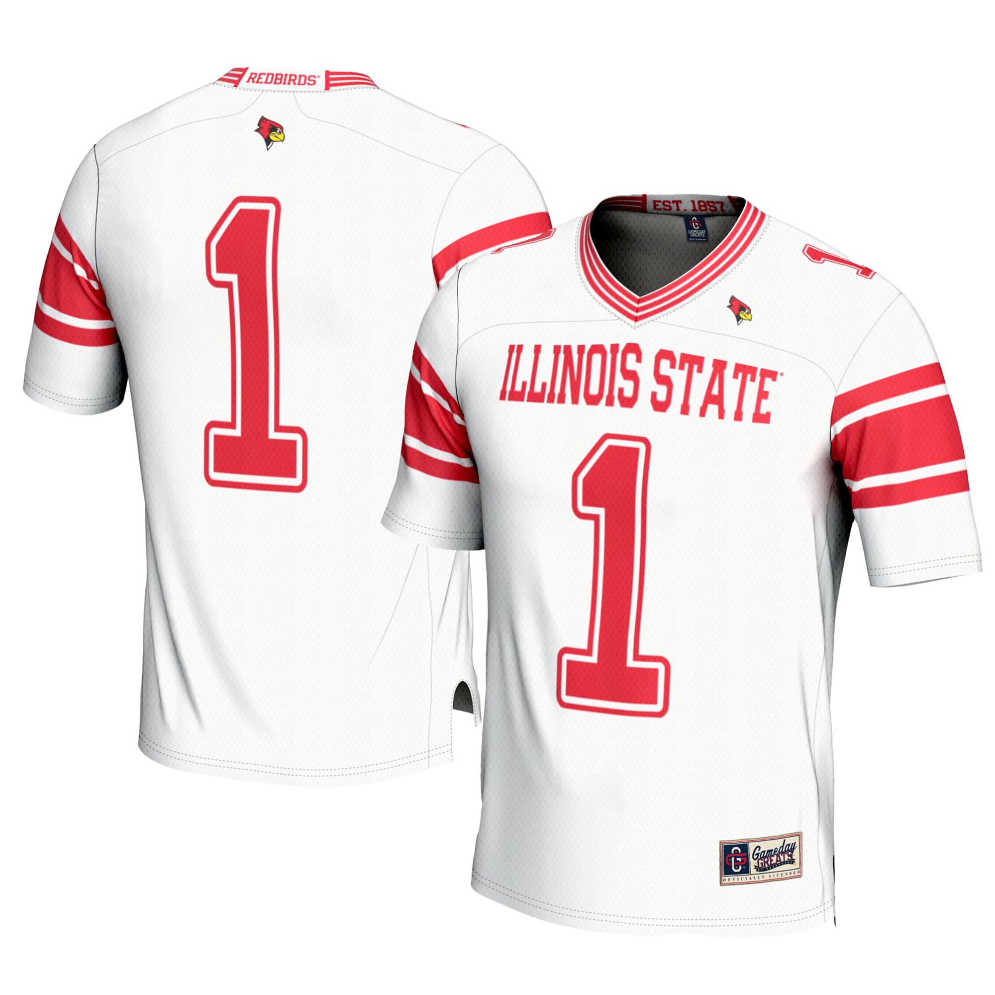 #1 Illinois State Redbirds Football Jersey - White - front and back view