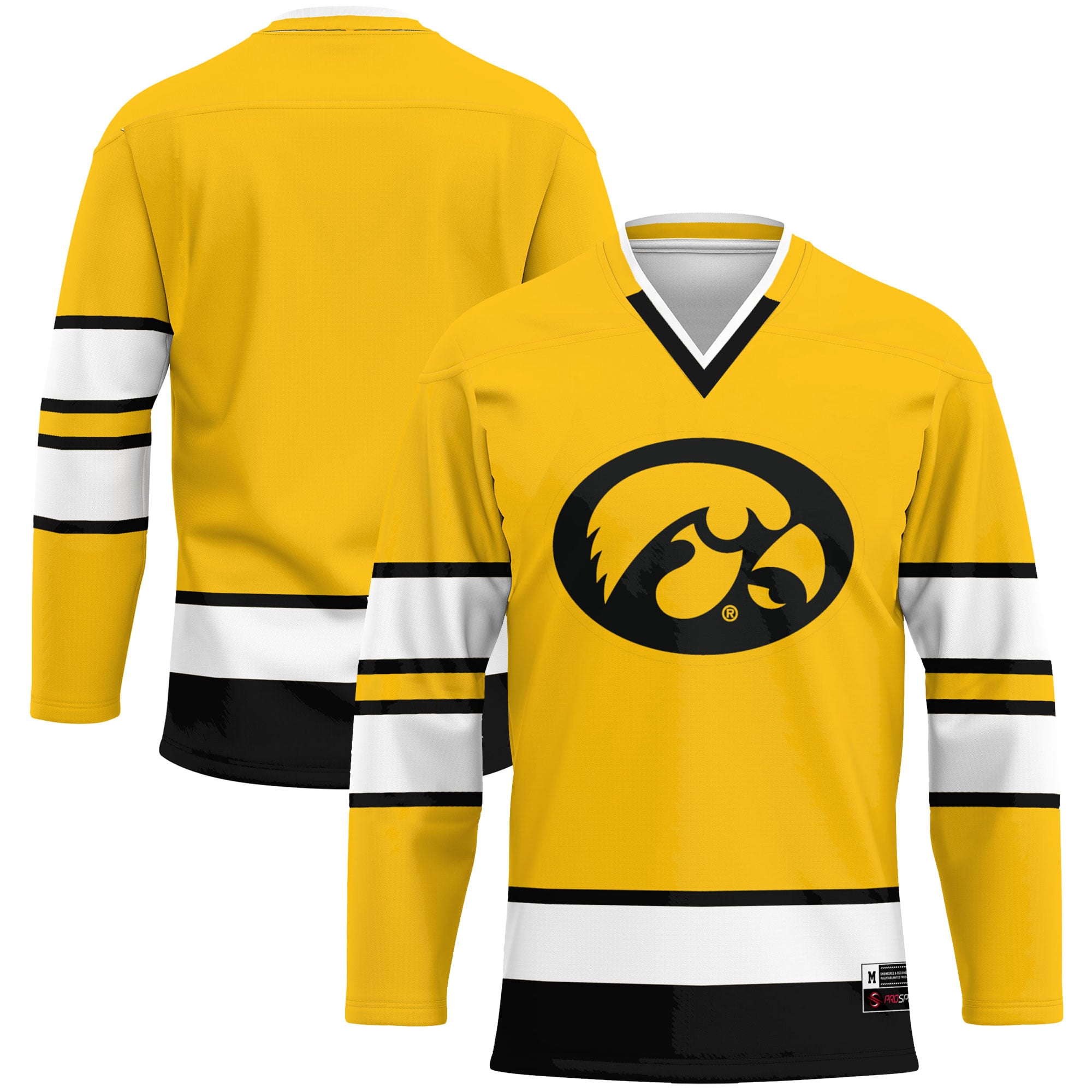 Iowa Hawkeyes Hockey Jersey Gold - front and back view