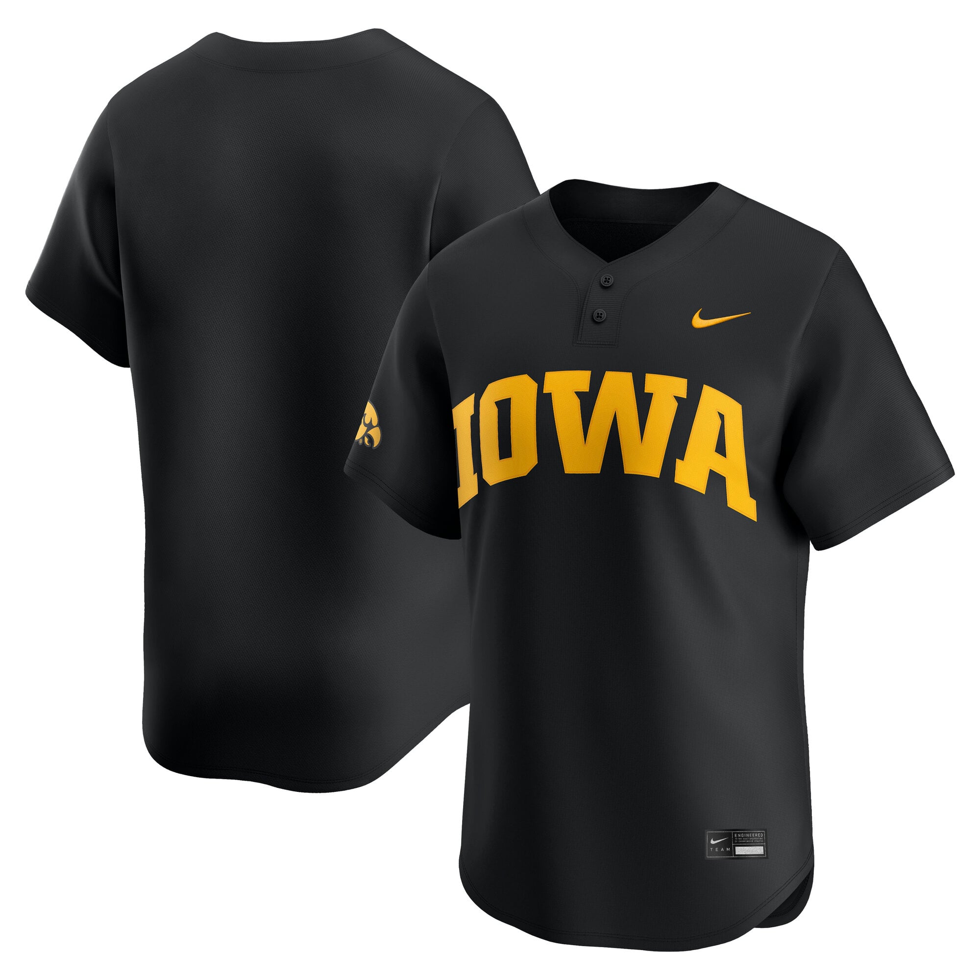 Iowa Hawkeyes Home Baseball Jersey Black - front and back view