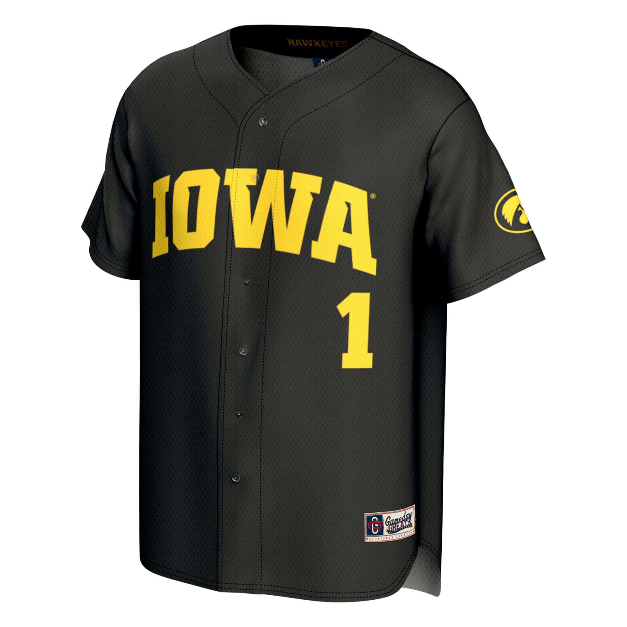 Iowa Hawkeyes Unisex Lightweight Collegiate Baseball Fashion Jersey Black - front view