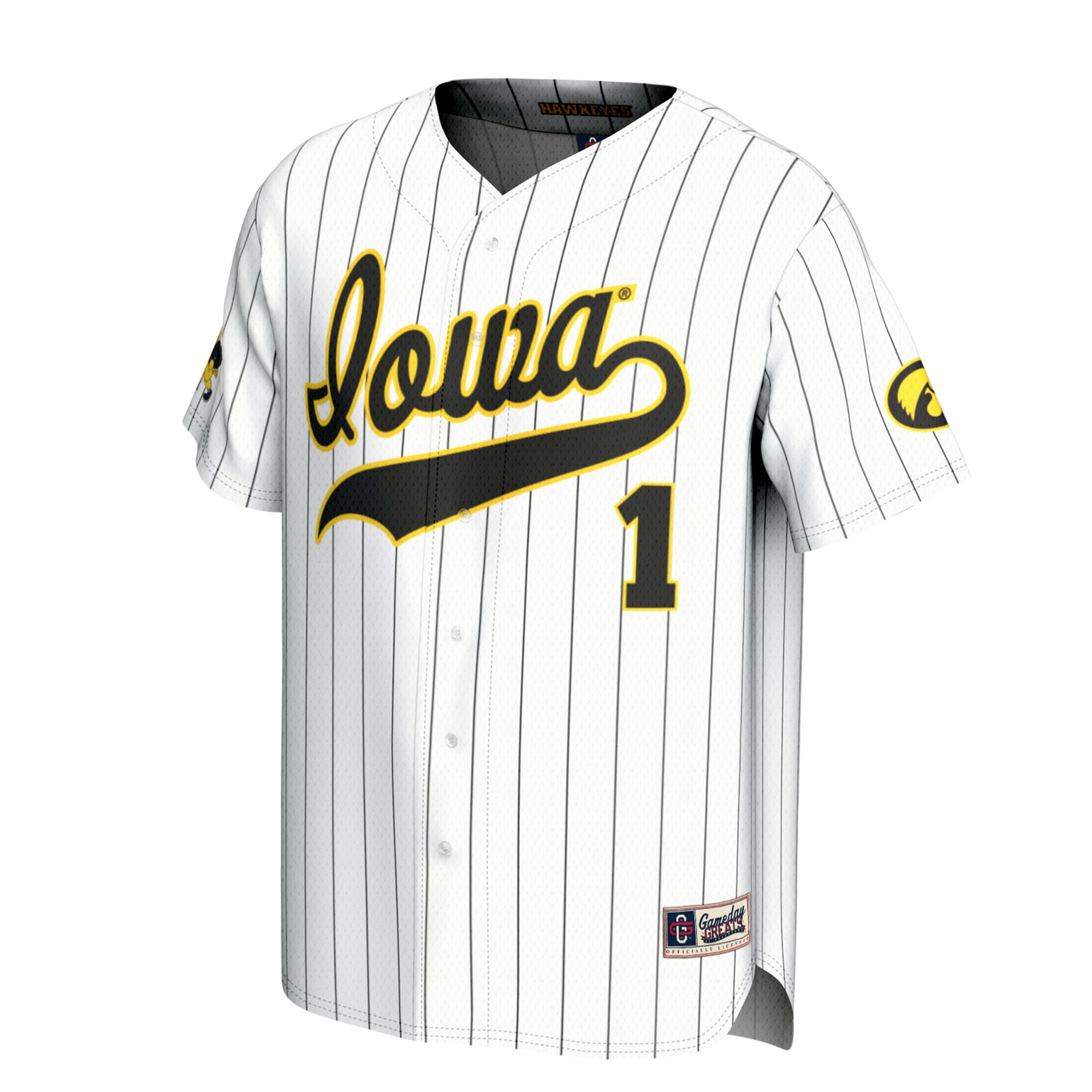 Iowa Hawkeyes Unisex Lightweight Collegiate Baseball Fashion Jersey White - front view
