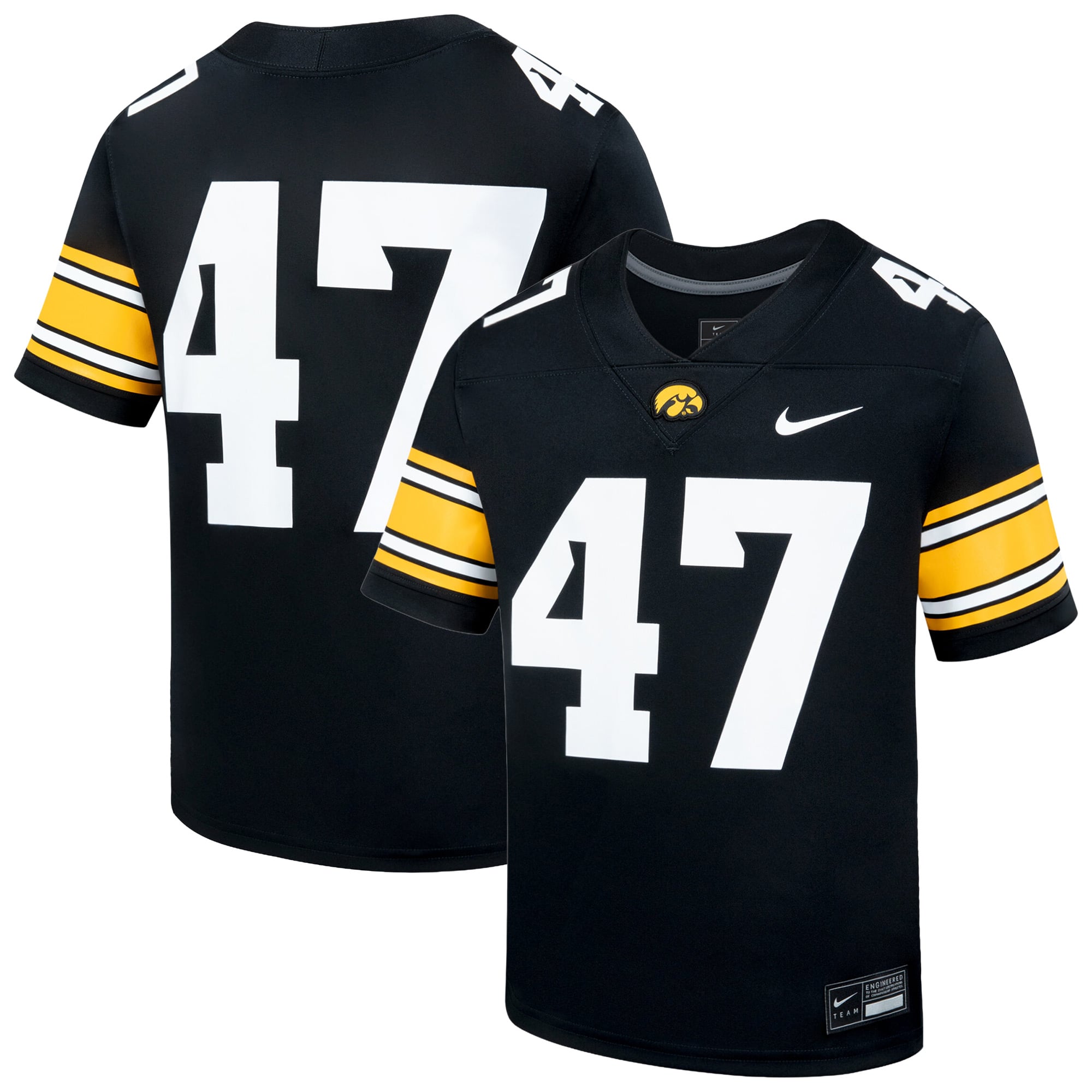 Iowa Hawkeyes Youth Football Jersey Black - front and back view
