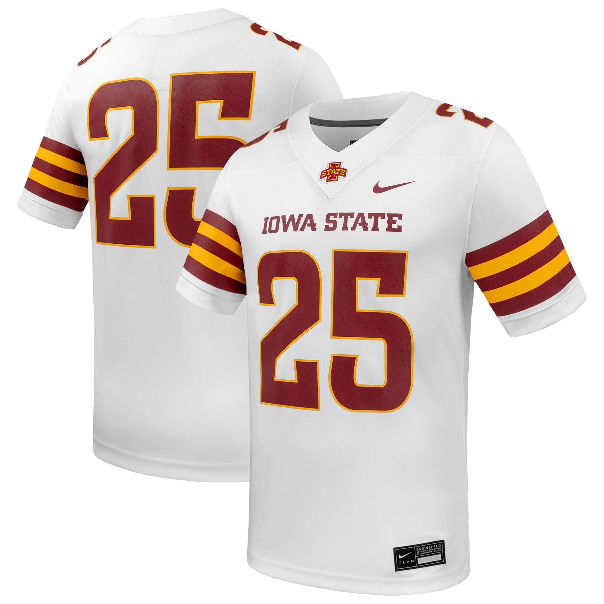 #25 Iowa State Cyclones Football Jersey White - front and back view