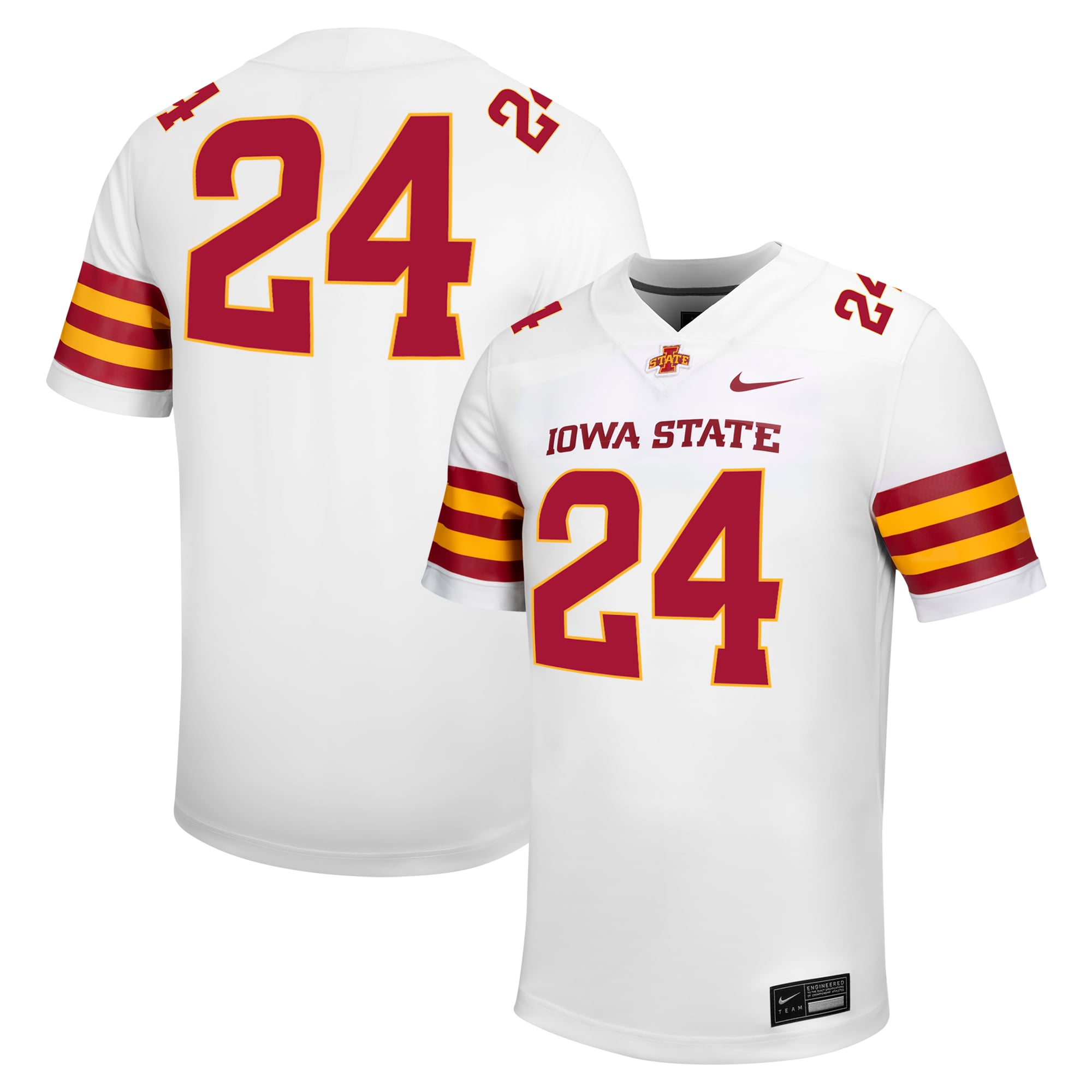 #24 Iowa State Cyclones Football Jersey - White - front and back view