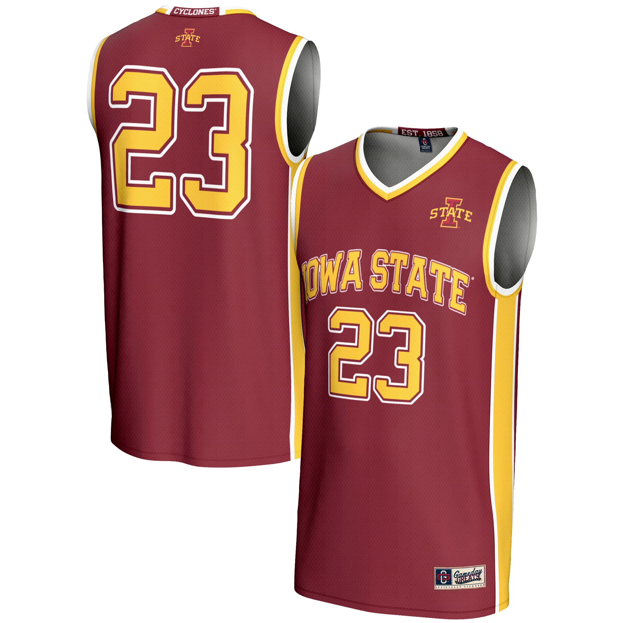 #23 Iowa State Cyclones Unisex Lightweight Basketball Jersey Cardinal - front and back view
