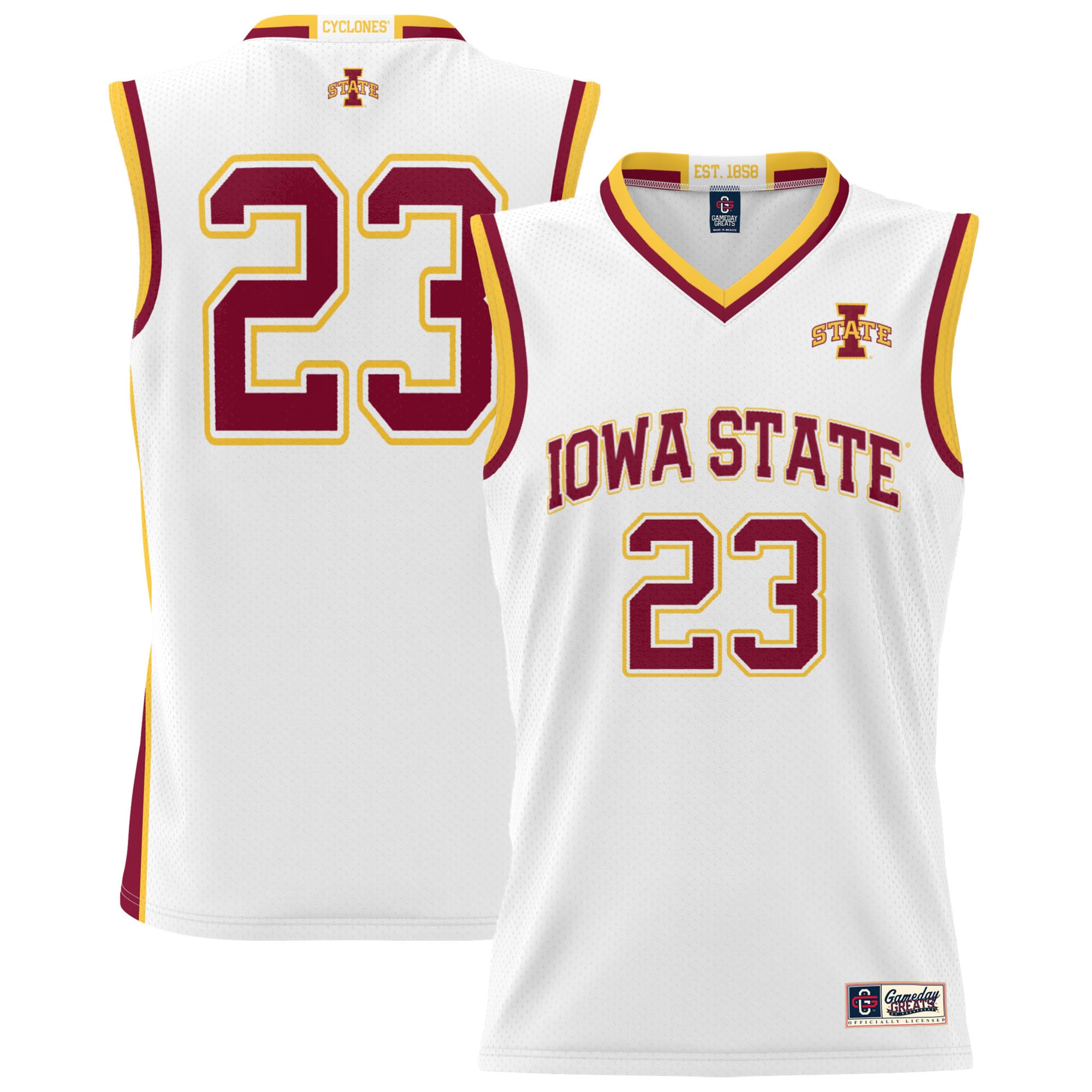 #23 Iowa State Cyclones Unisex Lightweight Basketball Jersey White - front and back view