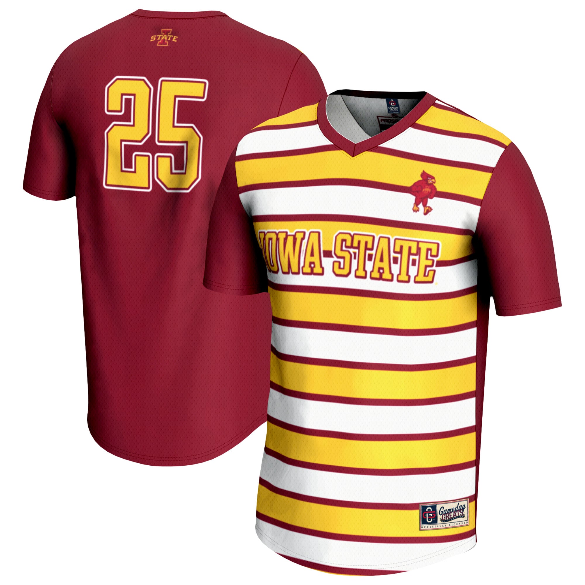 #25 Iowa State Cyclones Unisex Lightweight Soccer Fashion Jersey Cardinal - front and back view