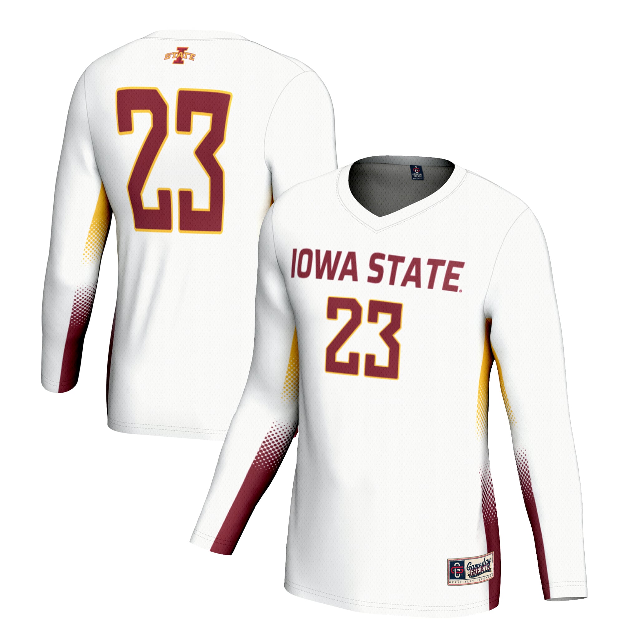 #1 Iowa State Cyclones Unisex Lightweight Volleyball Jersey White - front and back view