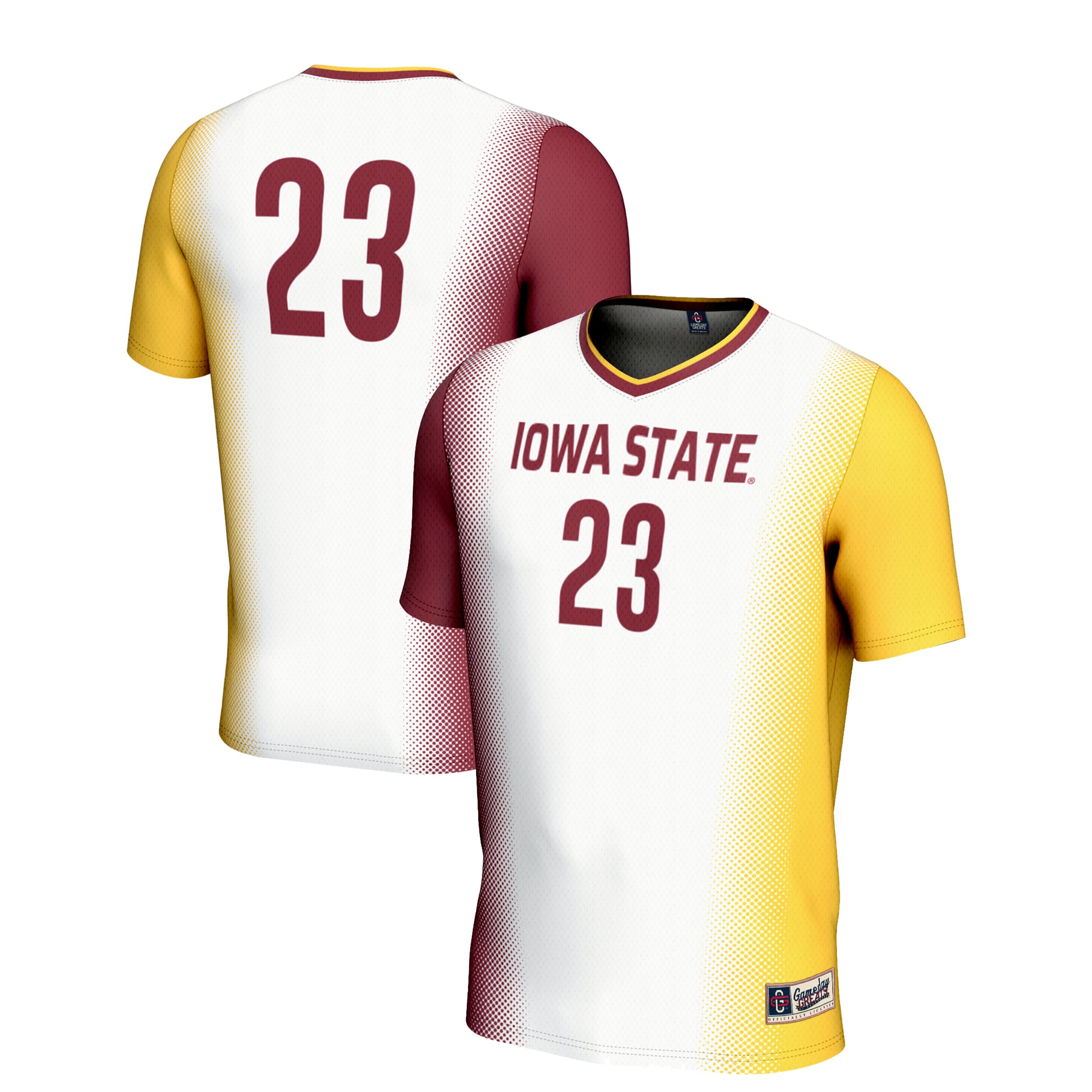 #23 Iowa State Cyclones Unisex Lightweight Women's Soccer Jersey White - front and back view