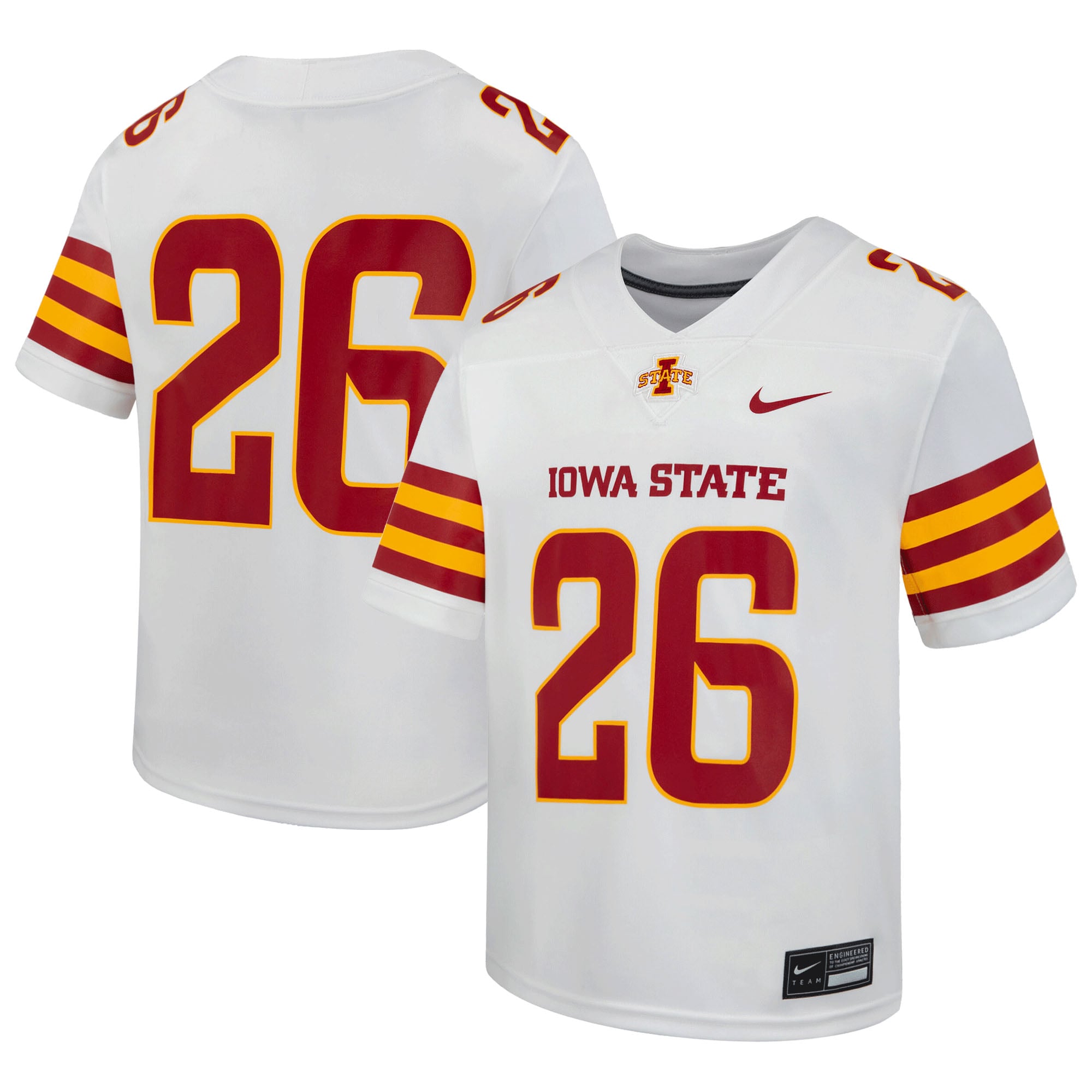 Iowa State Cyclones Youth Football Jersey White - front and back view