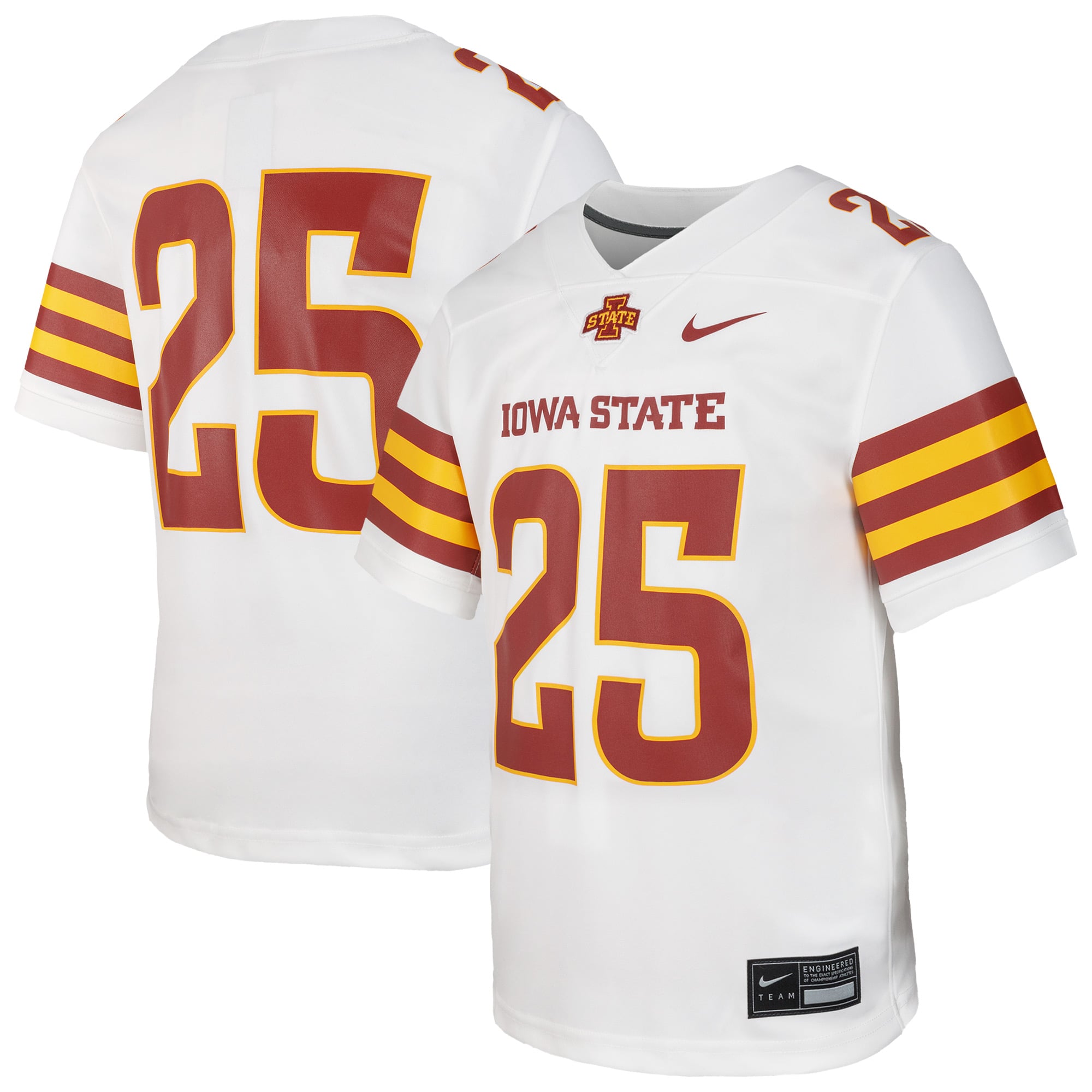 #25 Iowa State Cyclones Youth Jersey White - front and back view