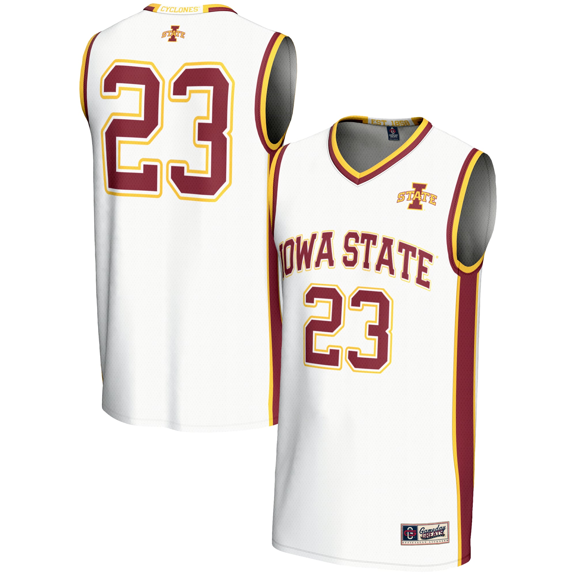 #23 Iowa State Cyclones Youth Lightweight Basketball Jersey White - front and back view