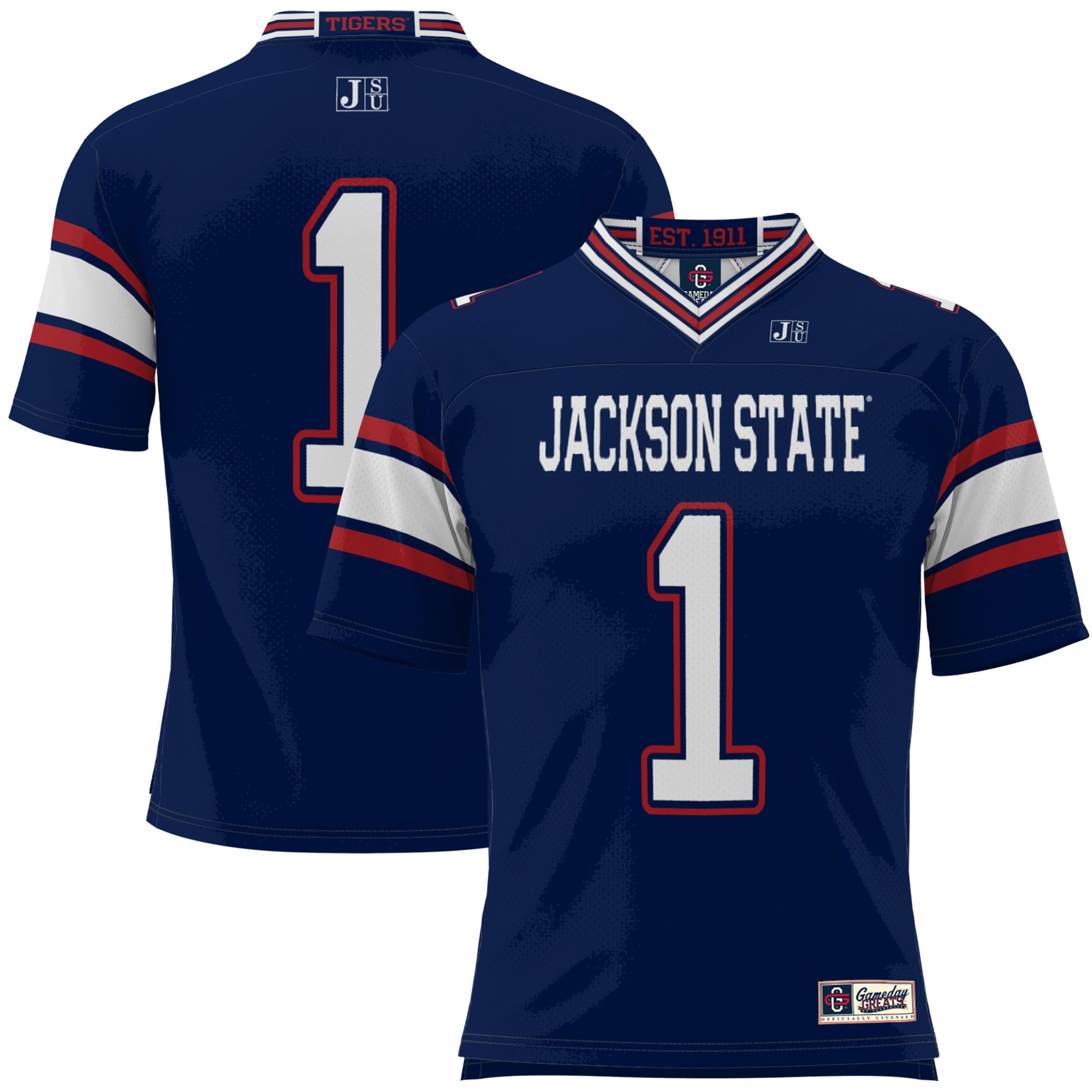 #1 Jackson State Tigers Youth Football Jersey Navy - front view