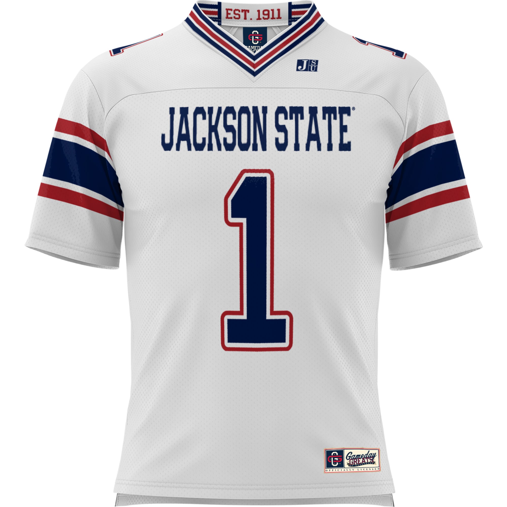 #1 Jackson State Tigers Youth Football Jersey White - front view