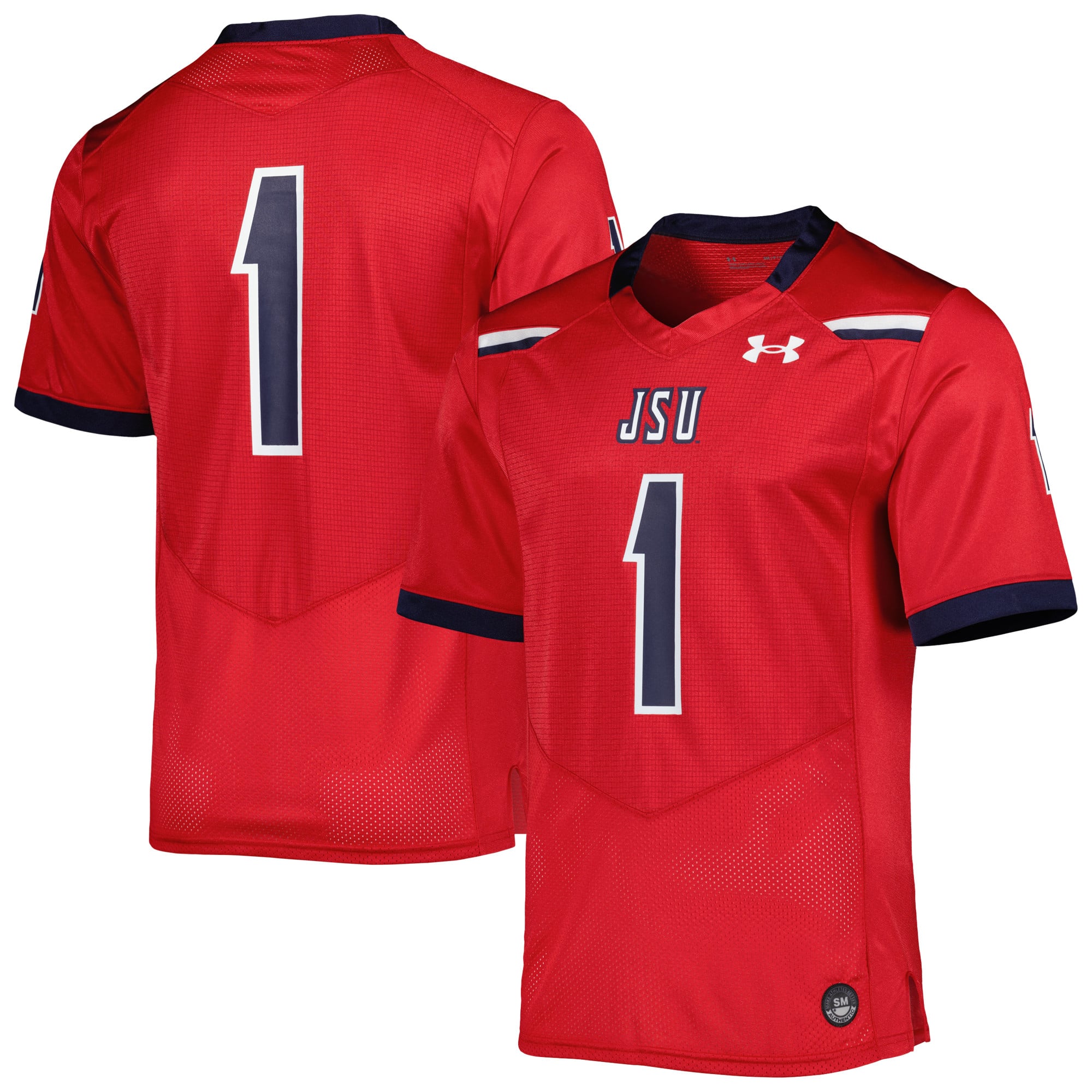#1 Jackson State Tigers Team Wordmark Football Jersey Red - front and back view