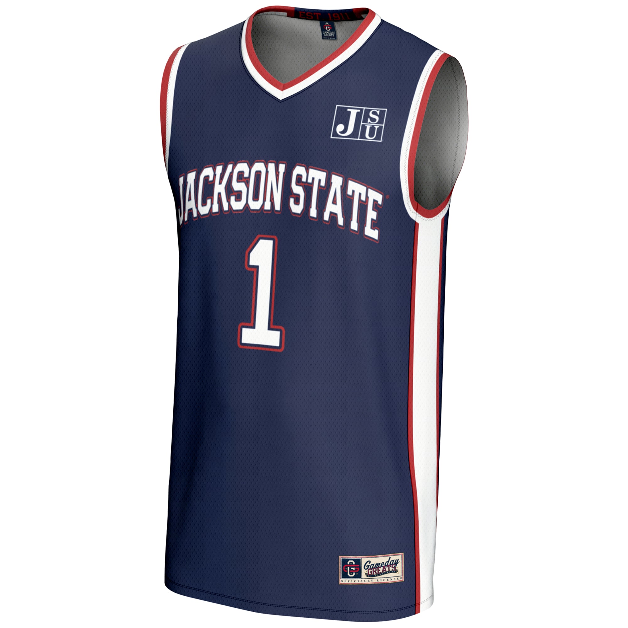 #1 Jackson State Tigers Unisex Lightweight Basketball Jersey Navy - front view