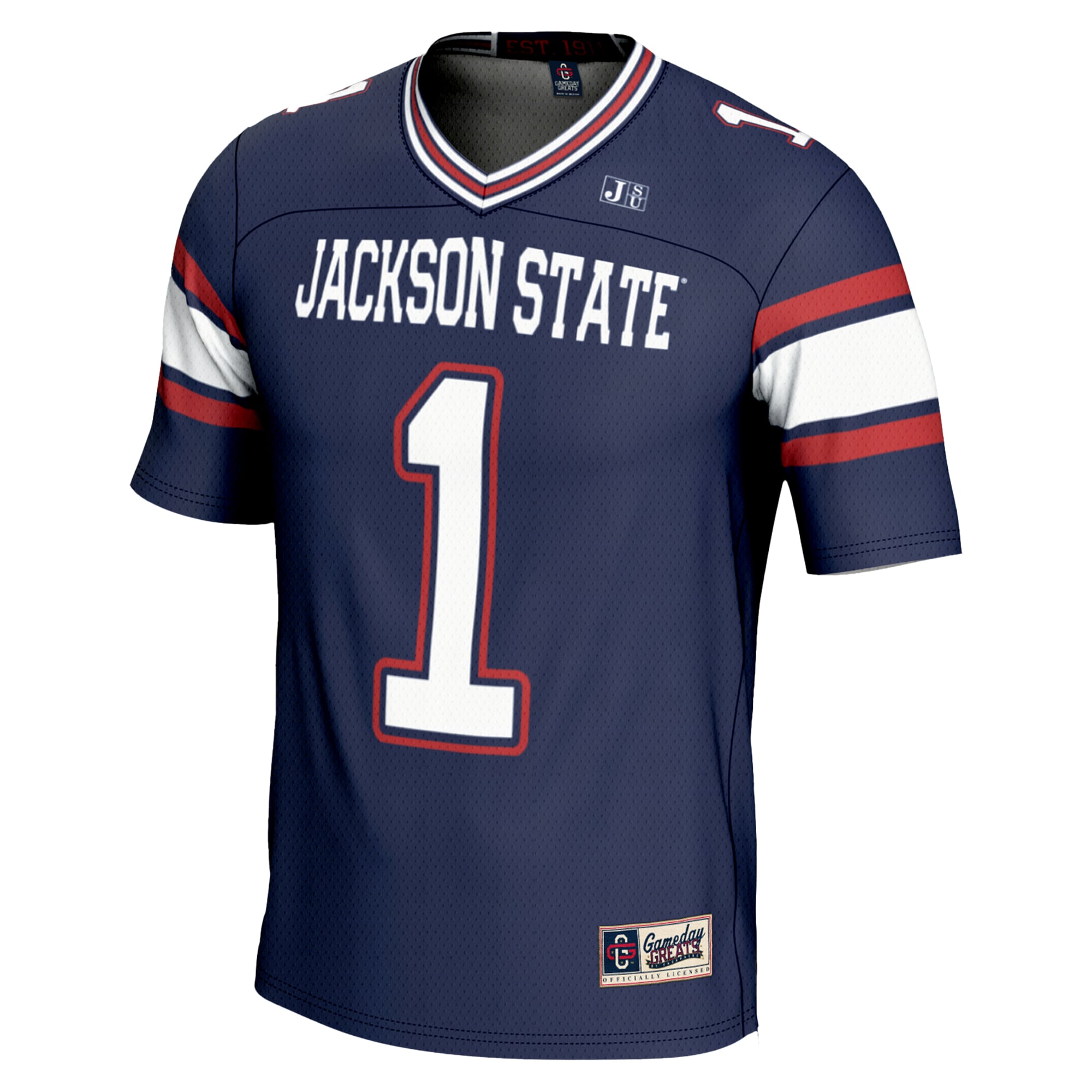 #1 Jackson State Tigers Youth Football Jersey Navy - back view