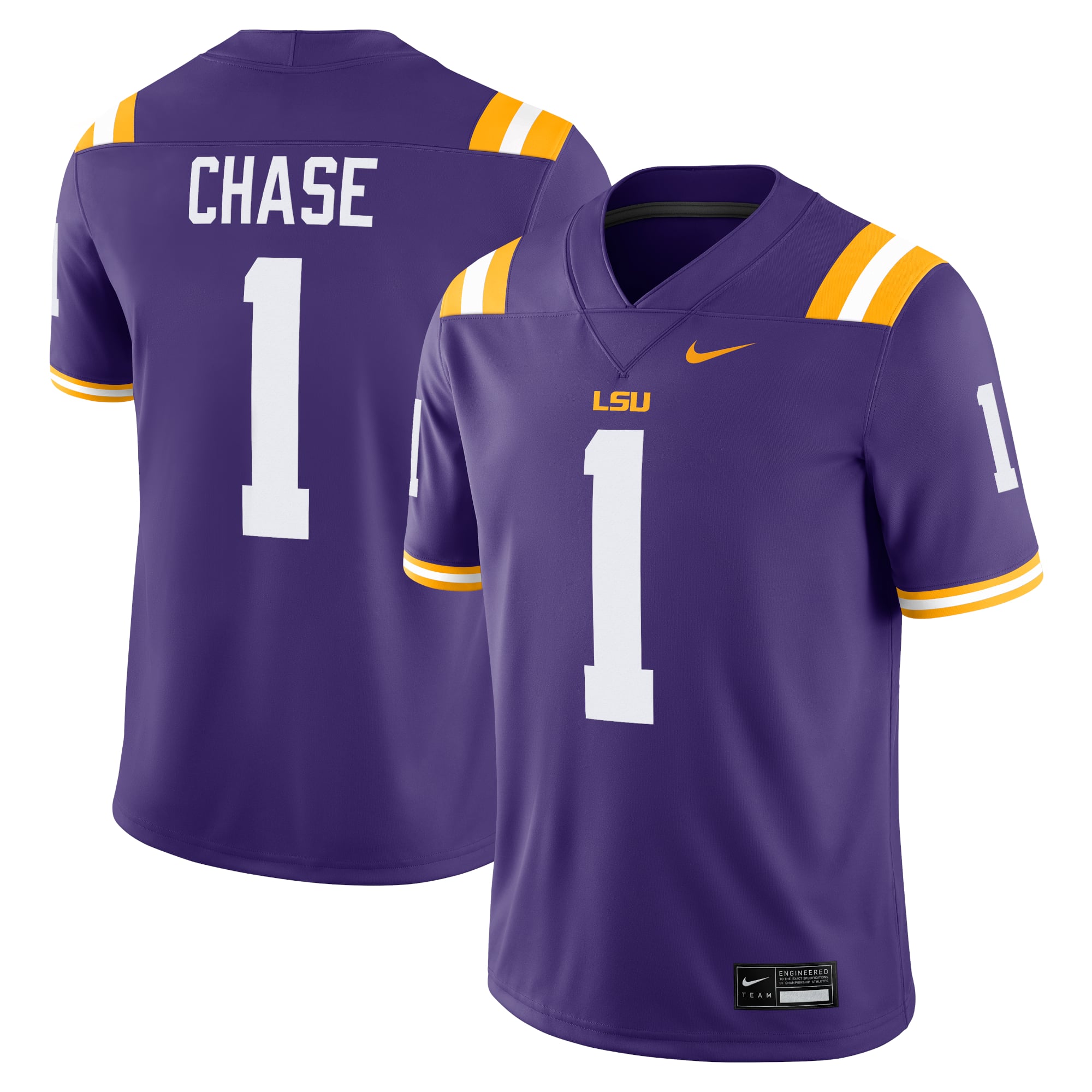 Ja'Marr Chase LSU Tigers Alumni Jersey Purple - front and back view