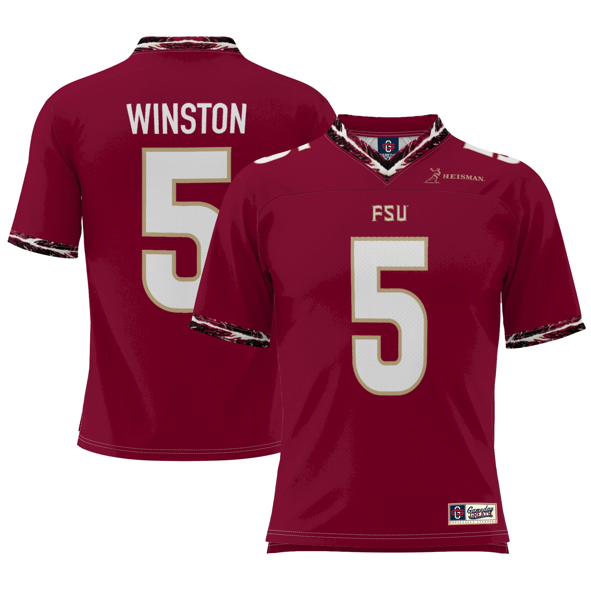 Jameis Winston Florida State Seminoles Heisman Football Jersey - Garnet - front and back view