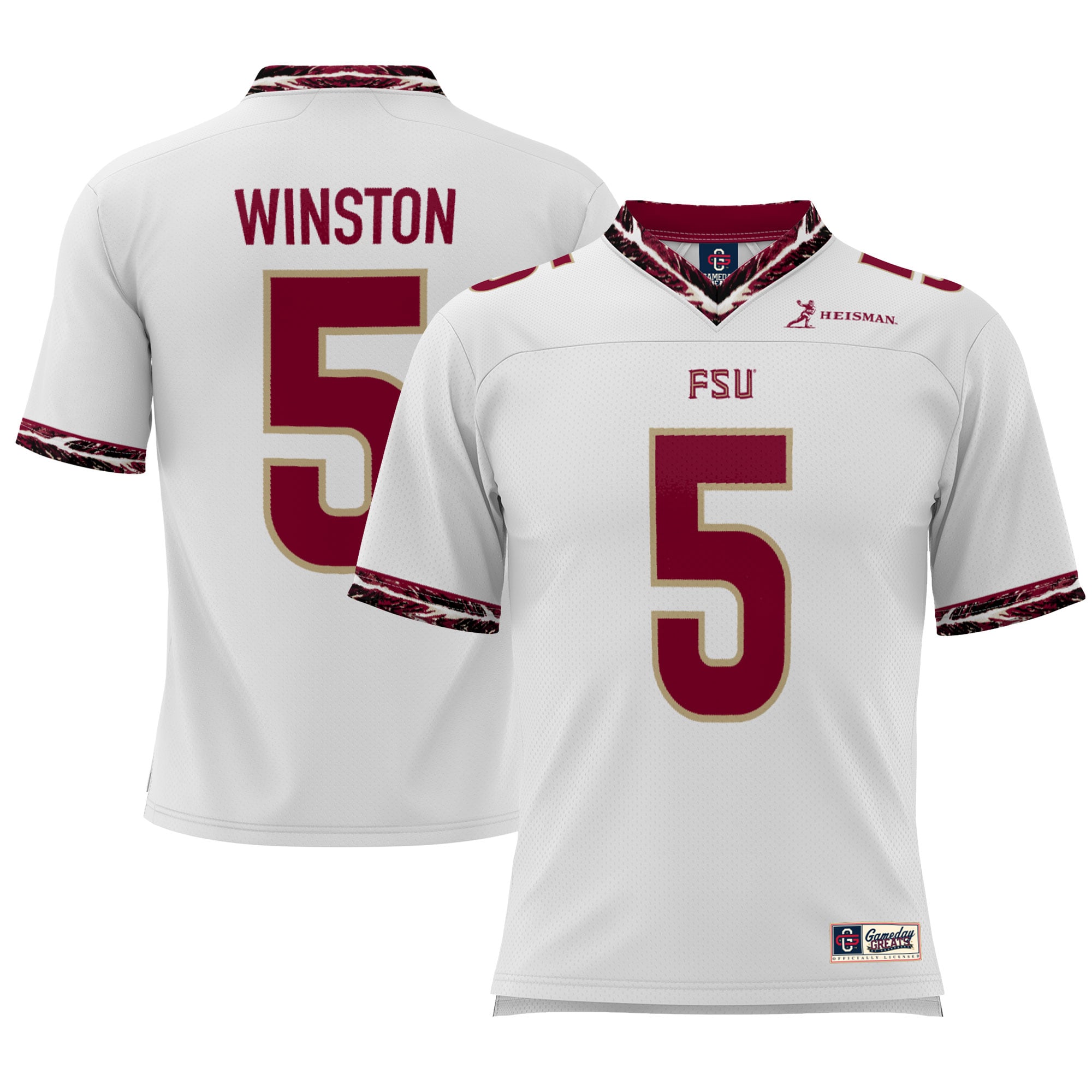 Jameis Winston Florida State Seminoles Youth Heisman Football Jersey - White - front and back view