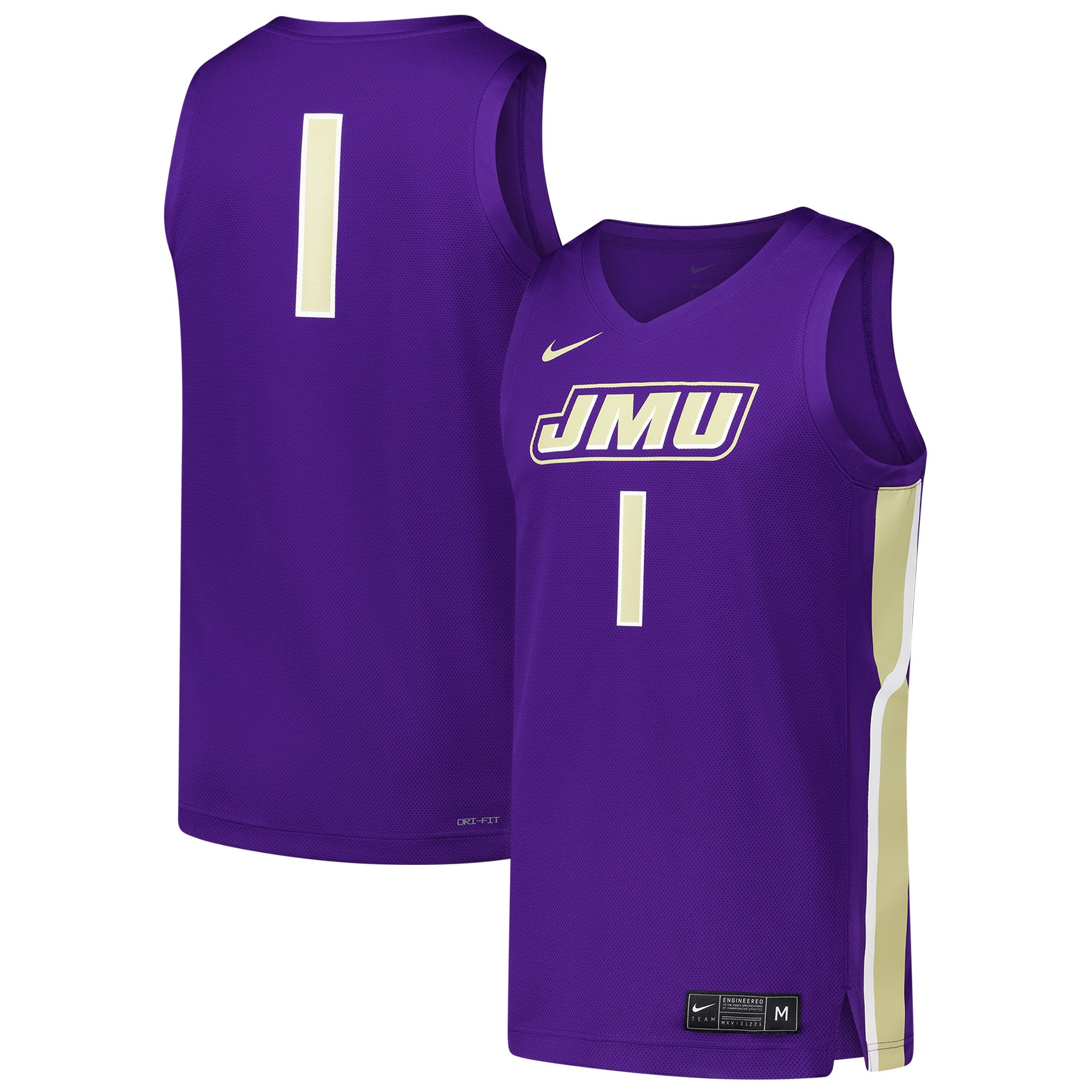 #1 James Madison Dukes Basketball Jersey Purple - front and back view
