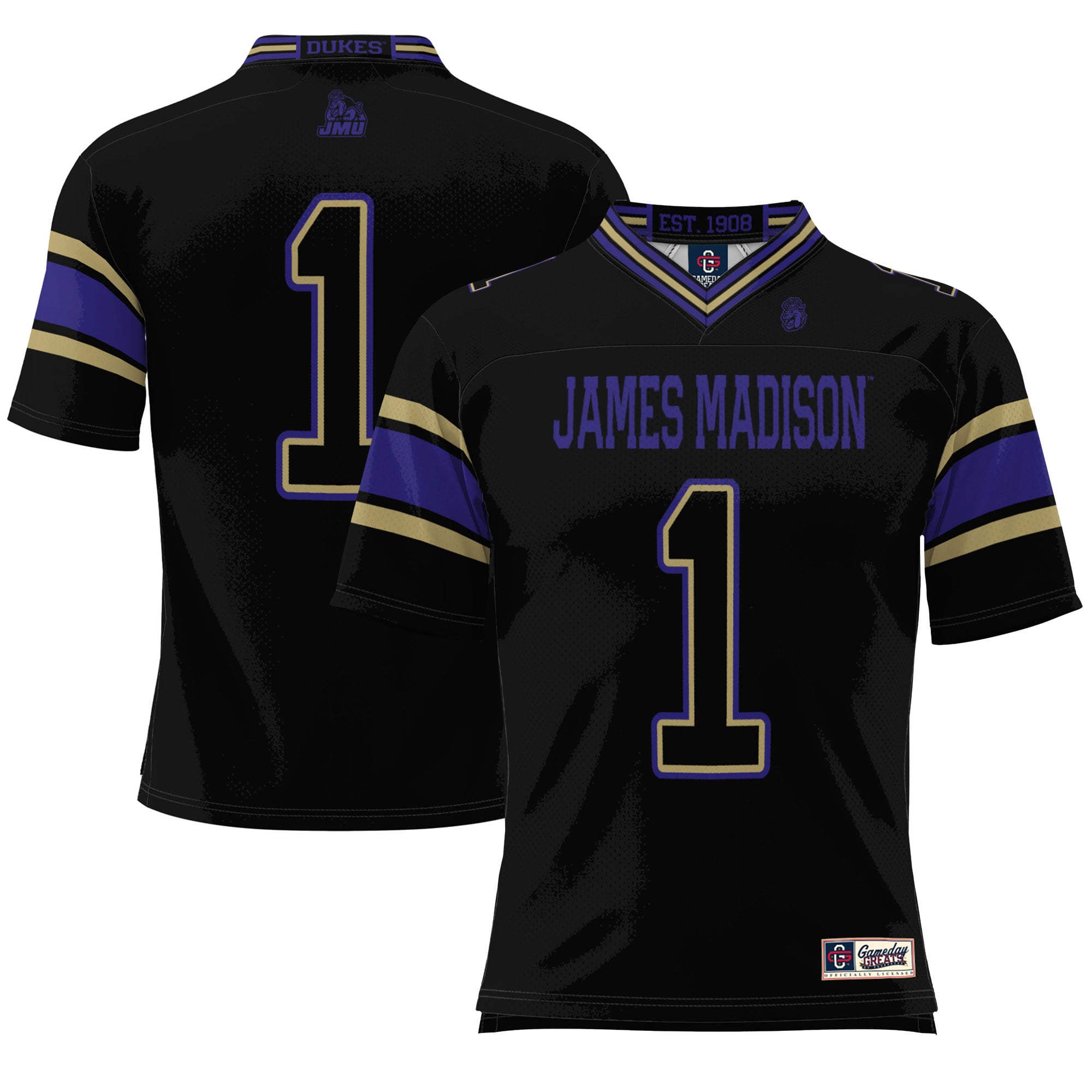 #1 James Madison Dukes Endzone Football Jersey Black - front view