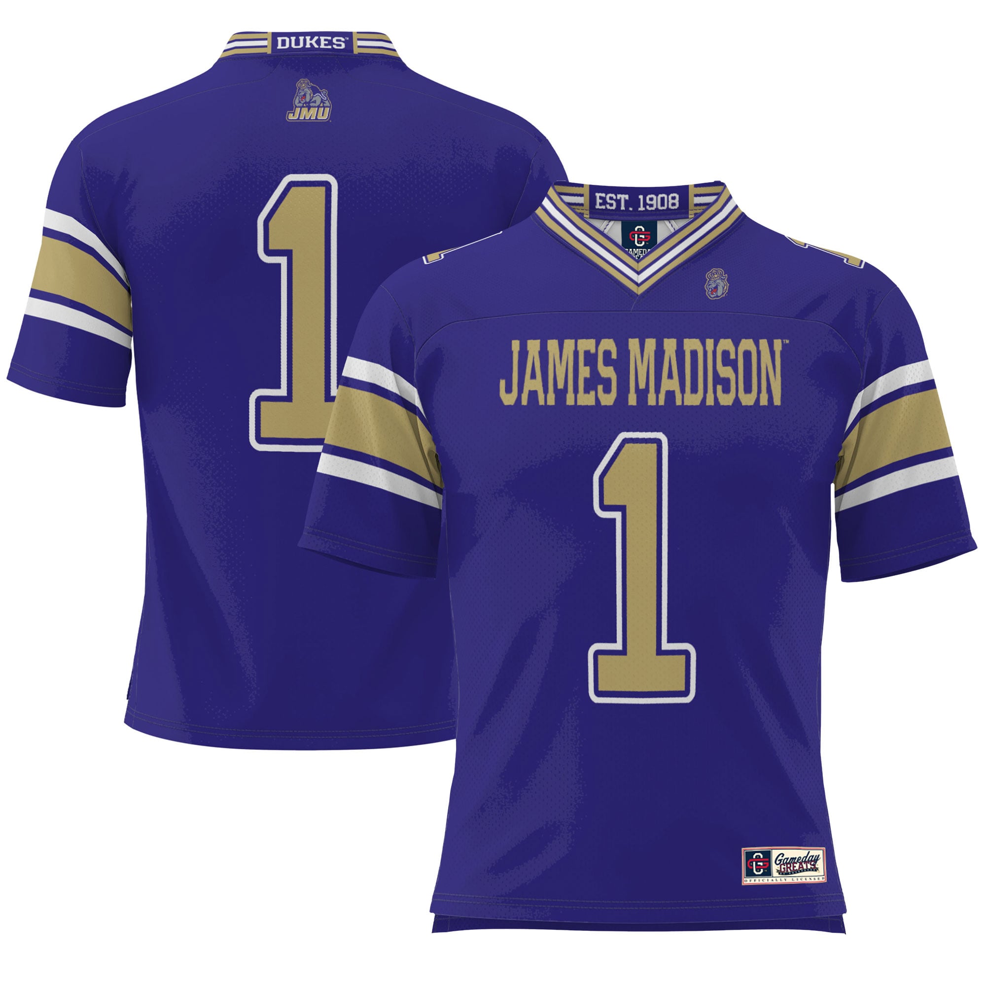 #1 James Madison Dukes Endzone Football Jersey Purple - front view