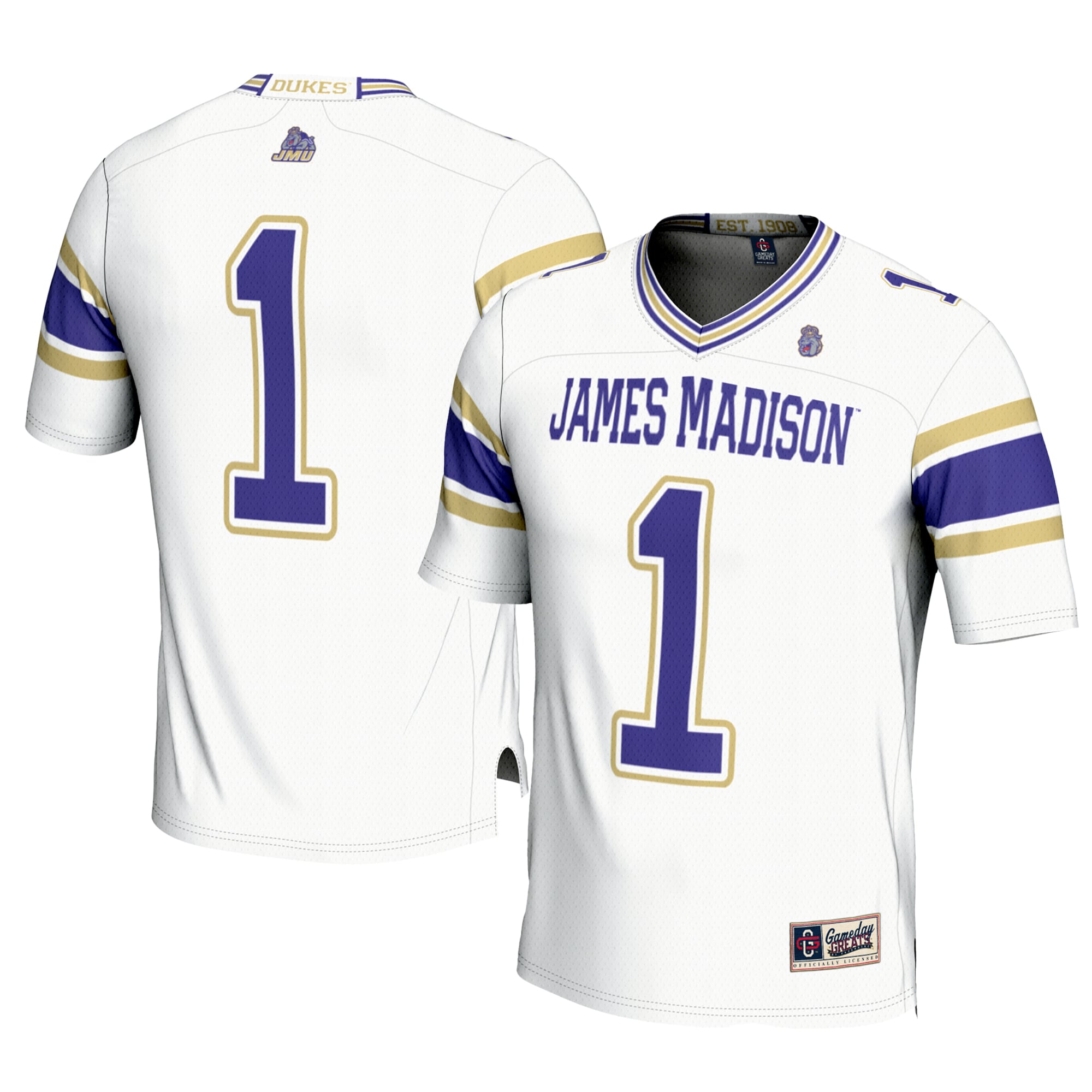 #1 James Madison Dukes Football Jersey Cardinal - front and back view