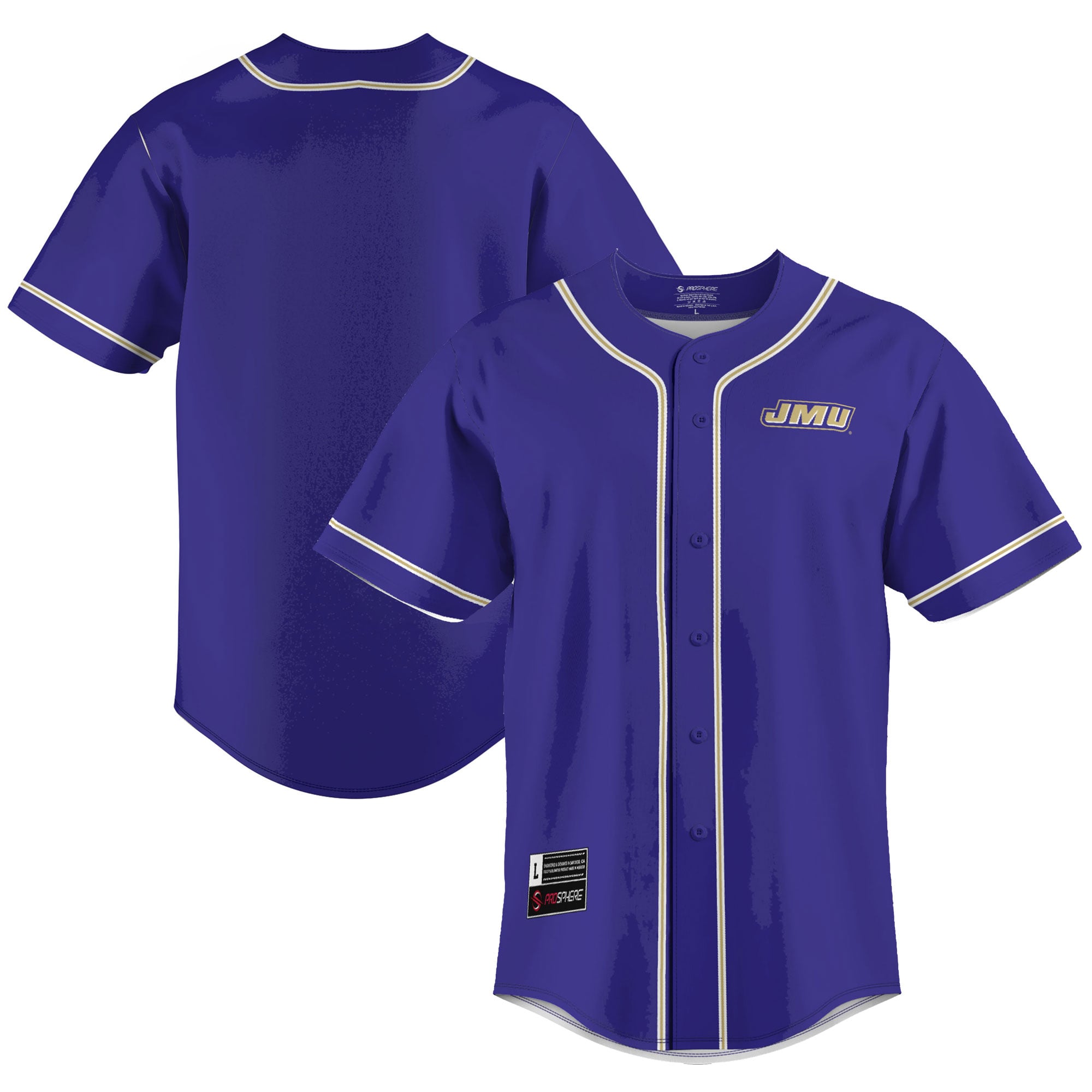 James Madison Dukes Lightweight Baseball Jersey Purple - front and back view