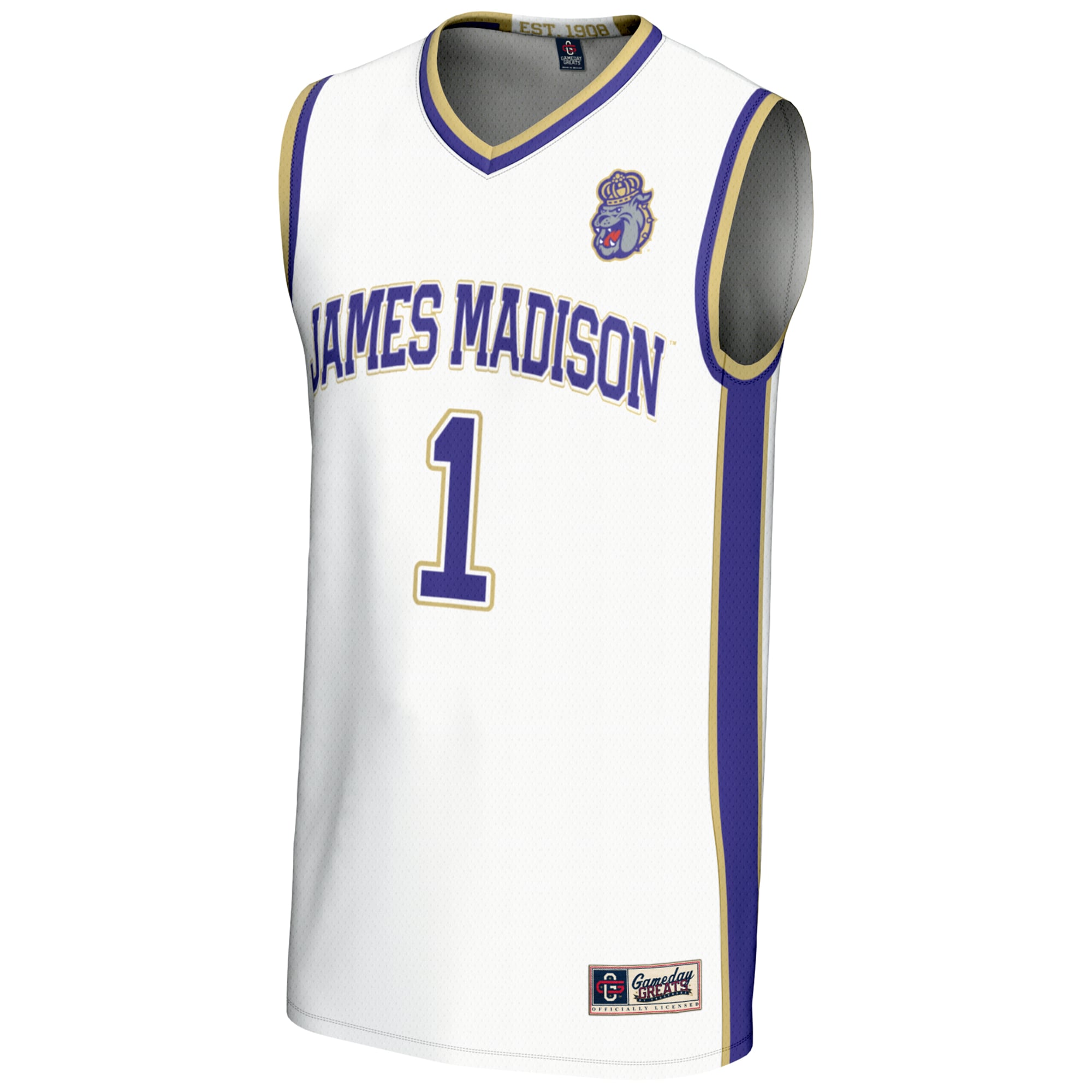 #1 James Madison Dukes Lightweight Basketball Jersey White - front view