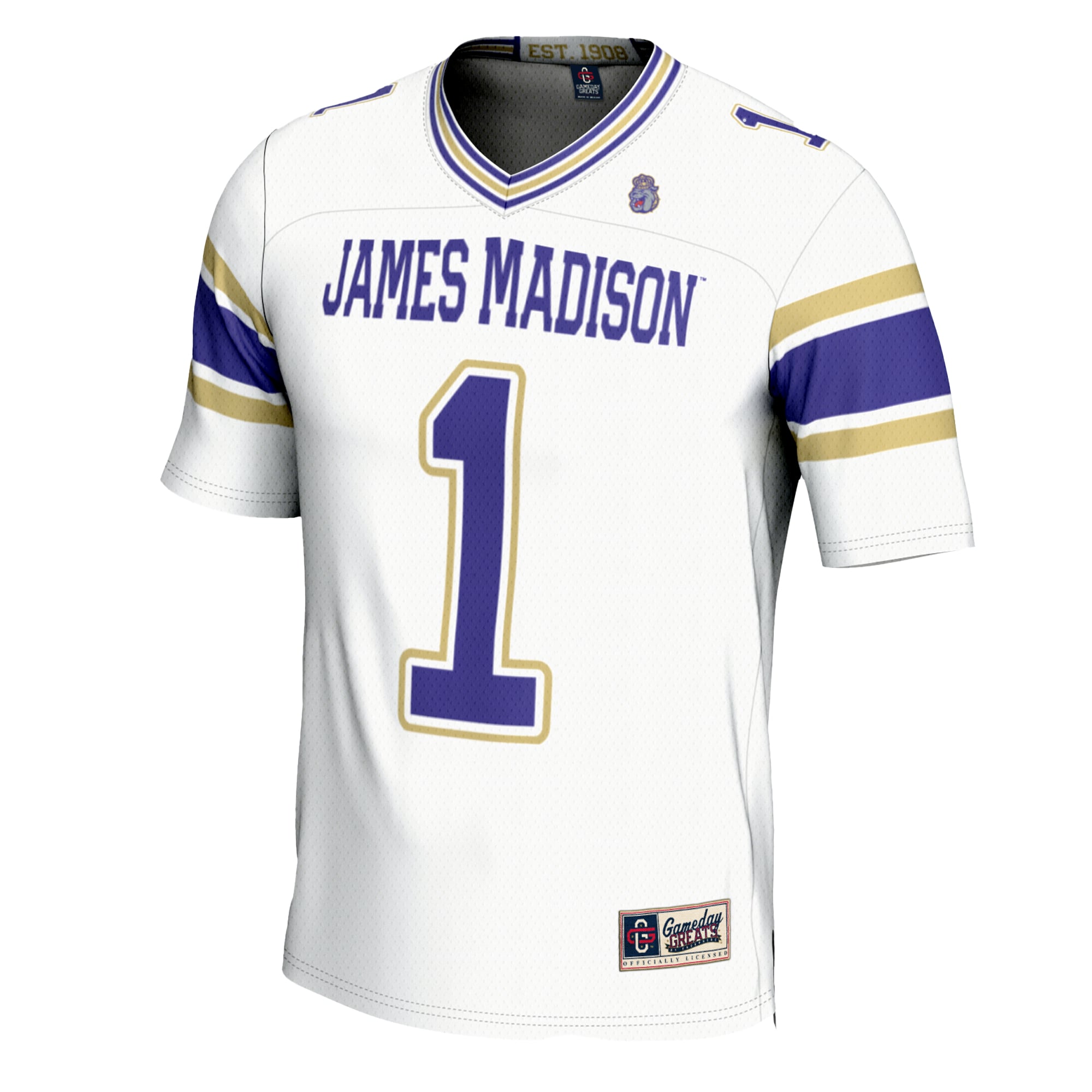 #1 James Madison Dukes Youth Football Jersey White - front view