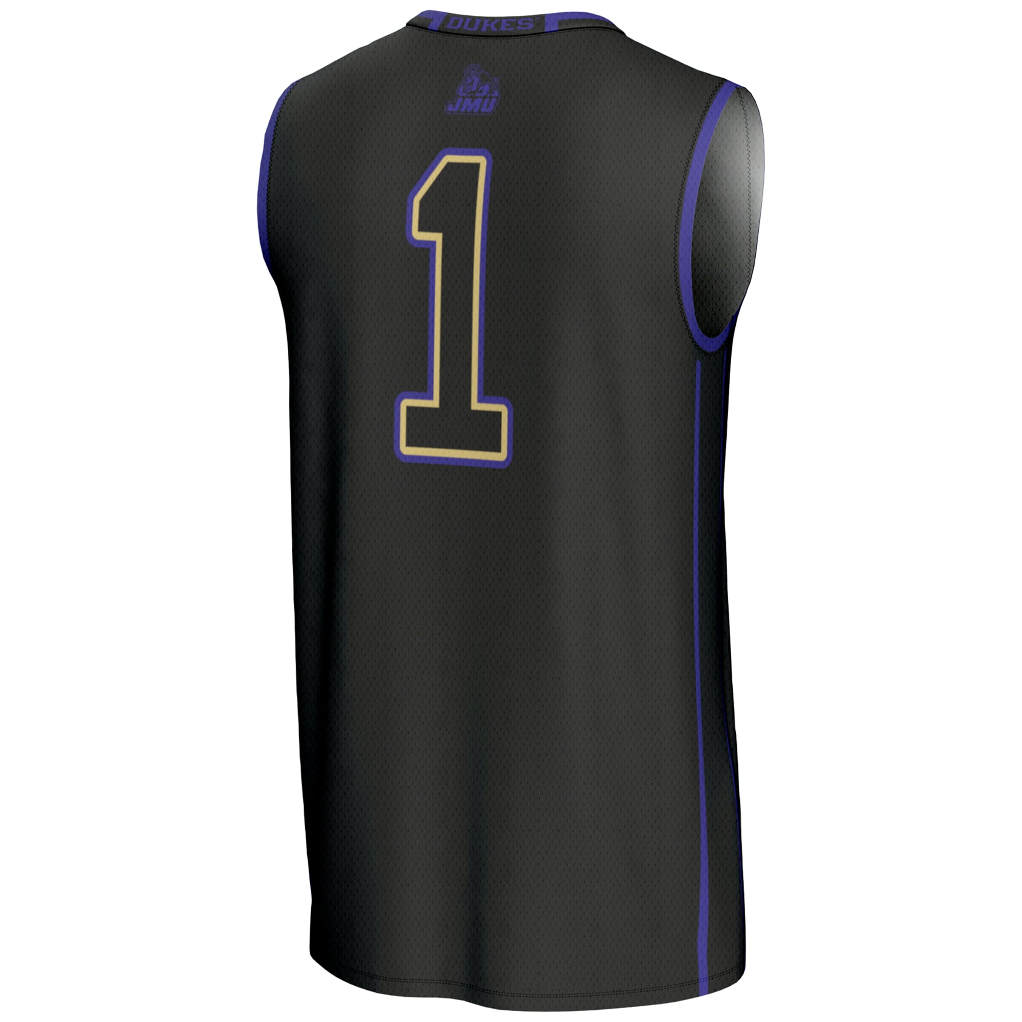 #1 James Madison Dukes Youth Lightweight Basketball Jersey Black - back view