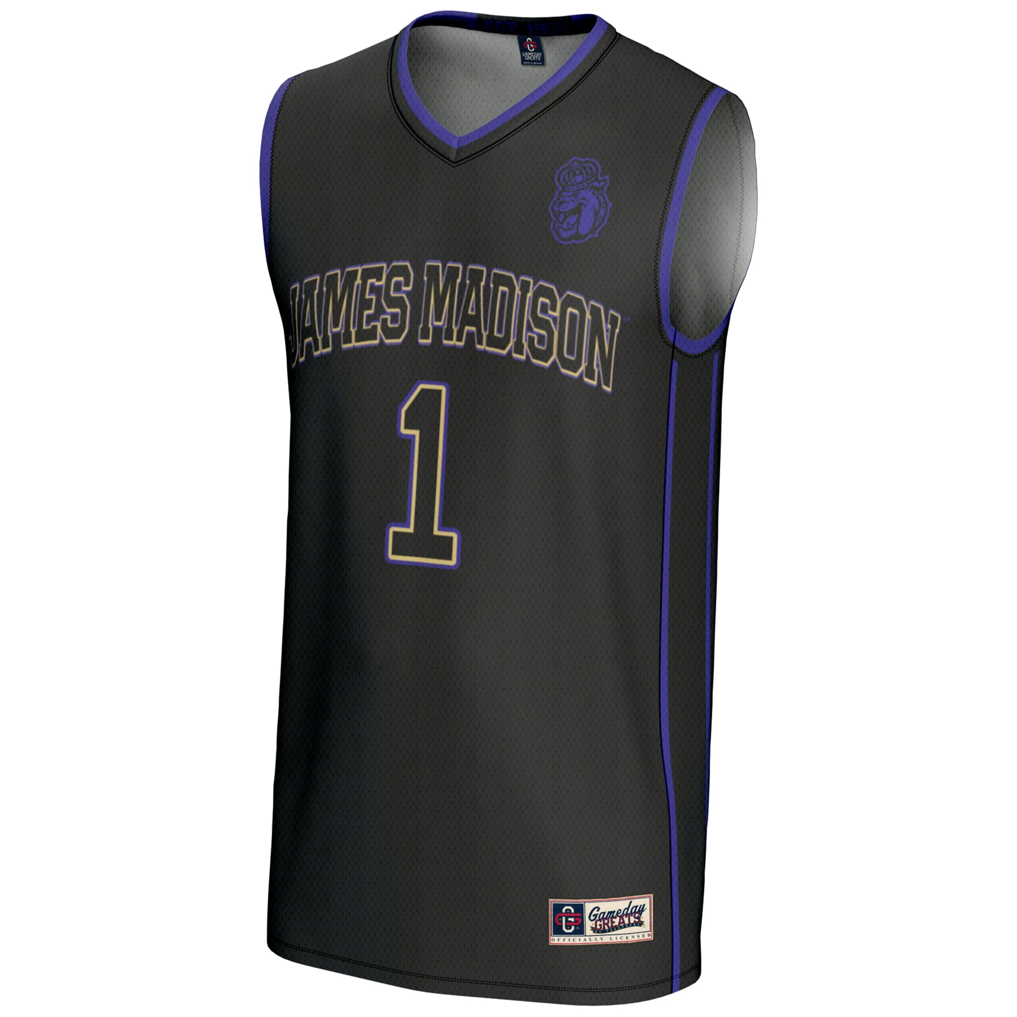#1 James Madison Dukes Youth Lightweight Basketball Jersey Black - front view