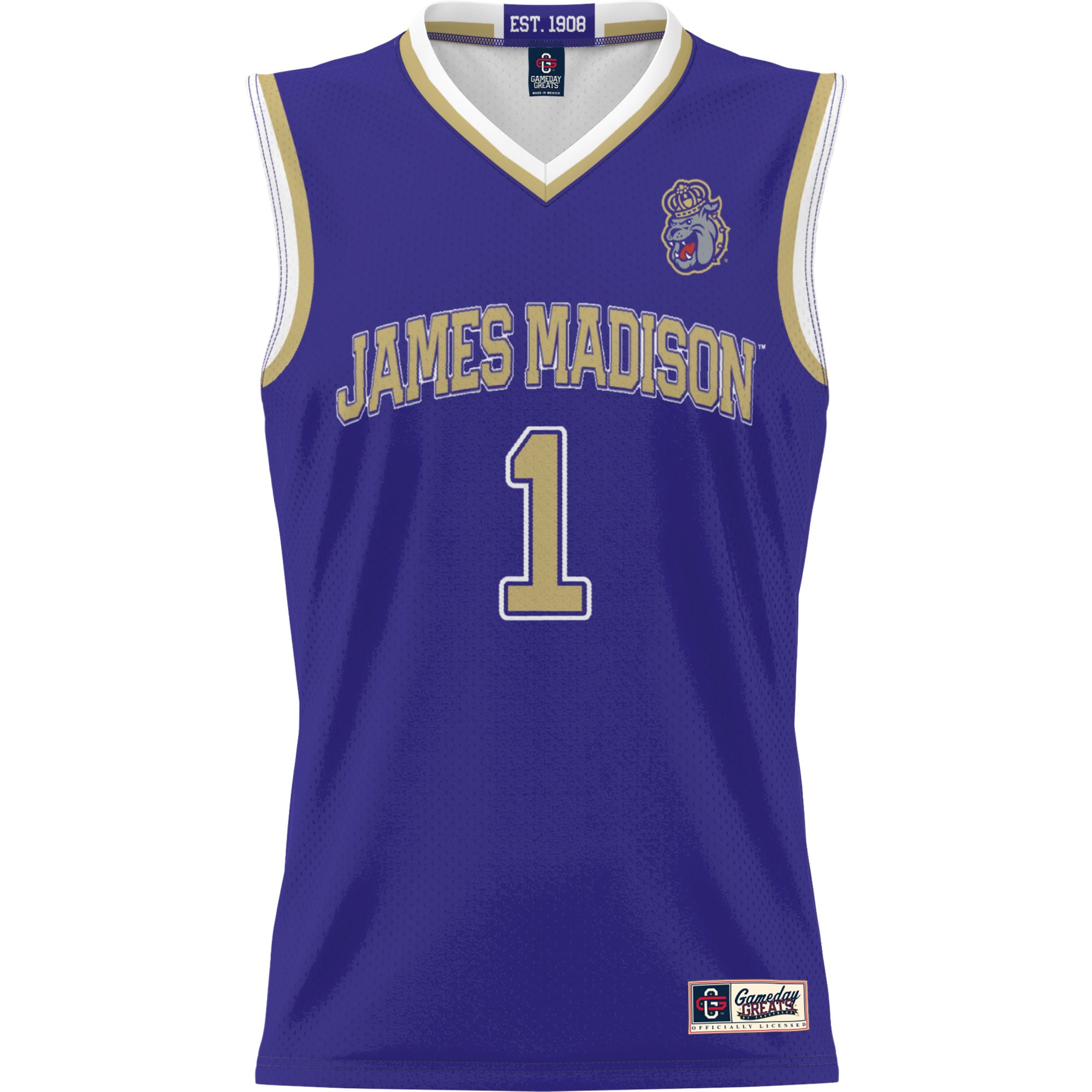 #1 James Madison Dukes Youth Lightweight Basketball Jersey Purple - front view