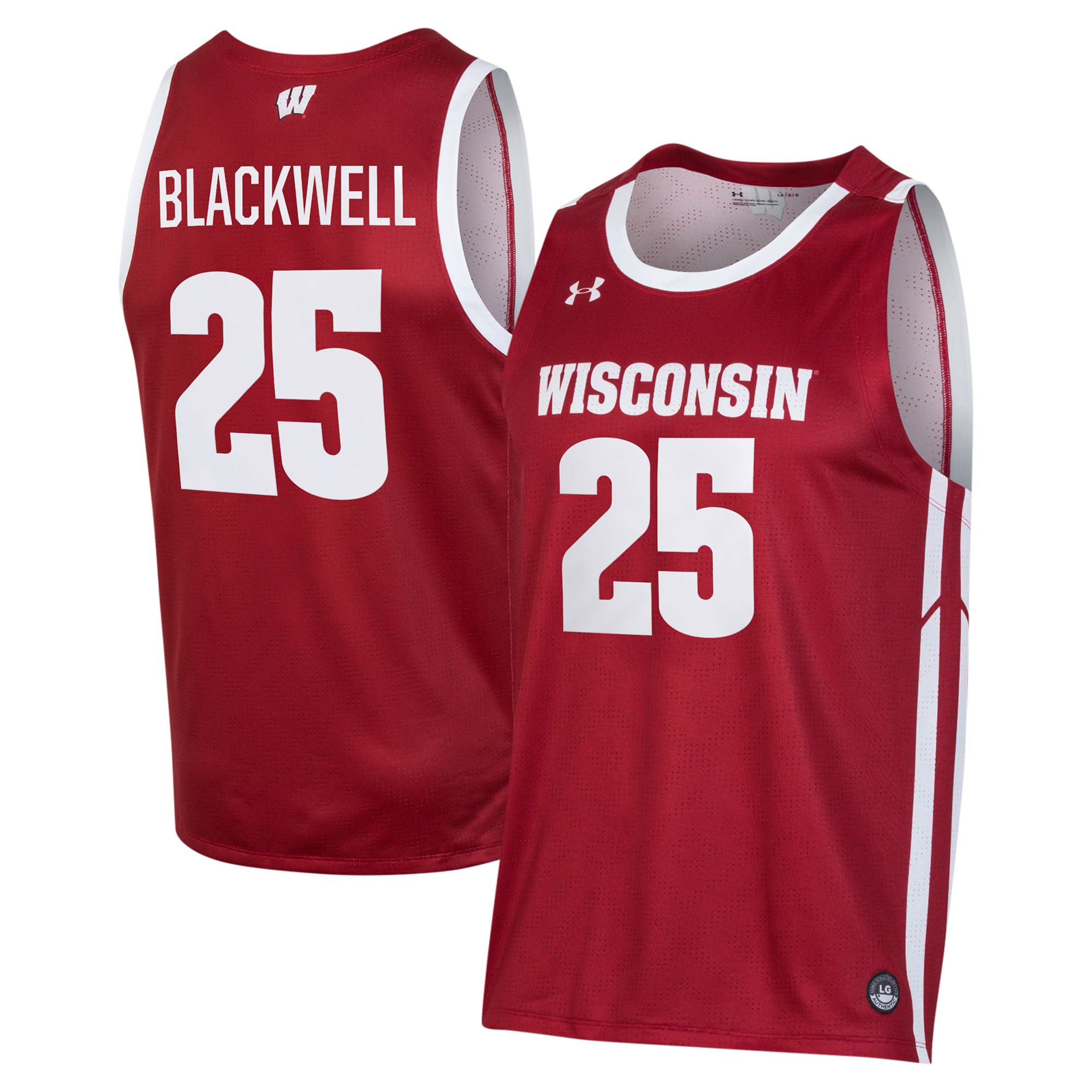 John Blackwell Wisconsin Badgers Basketball Jersey Red - front and back view