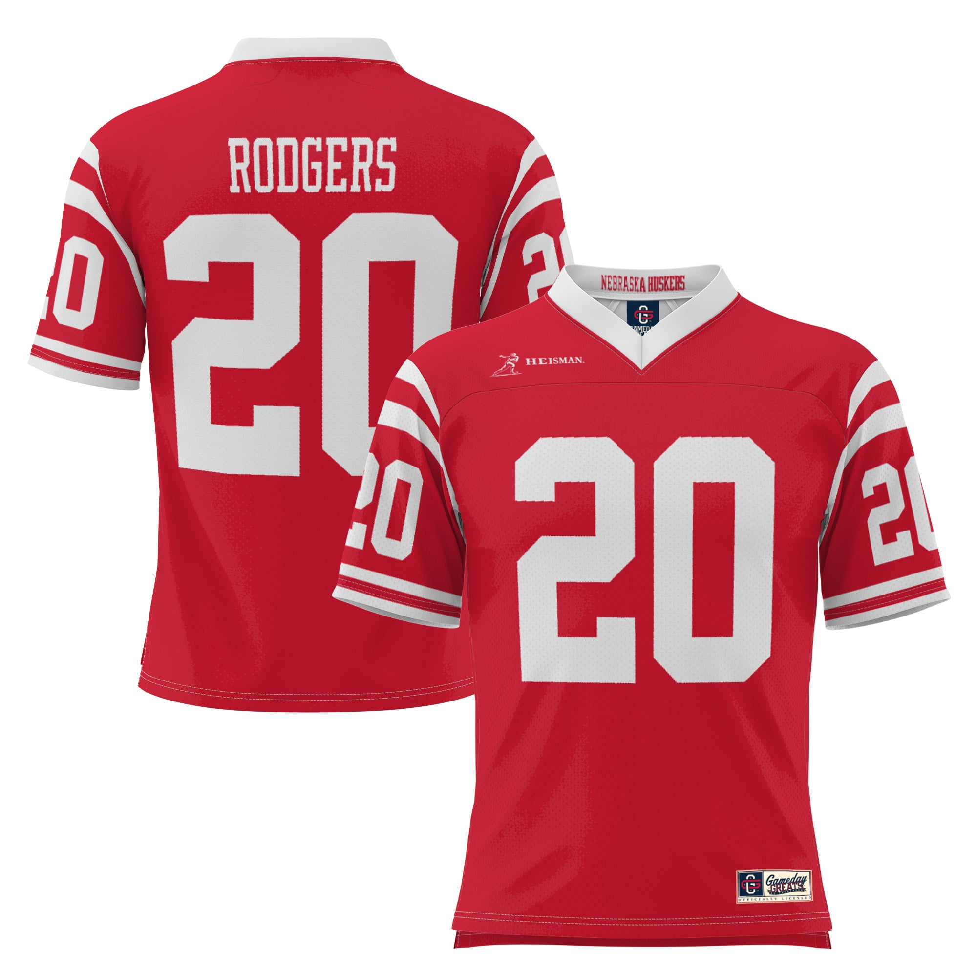 Johnny Rodgers Nebraska Huskers Lightweight Fashion Heisman Jersey Scarlet - front and back view