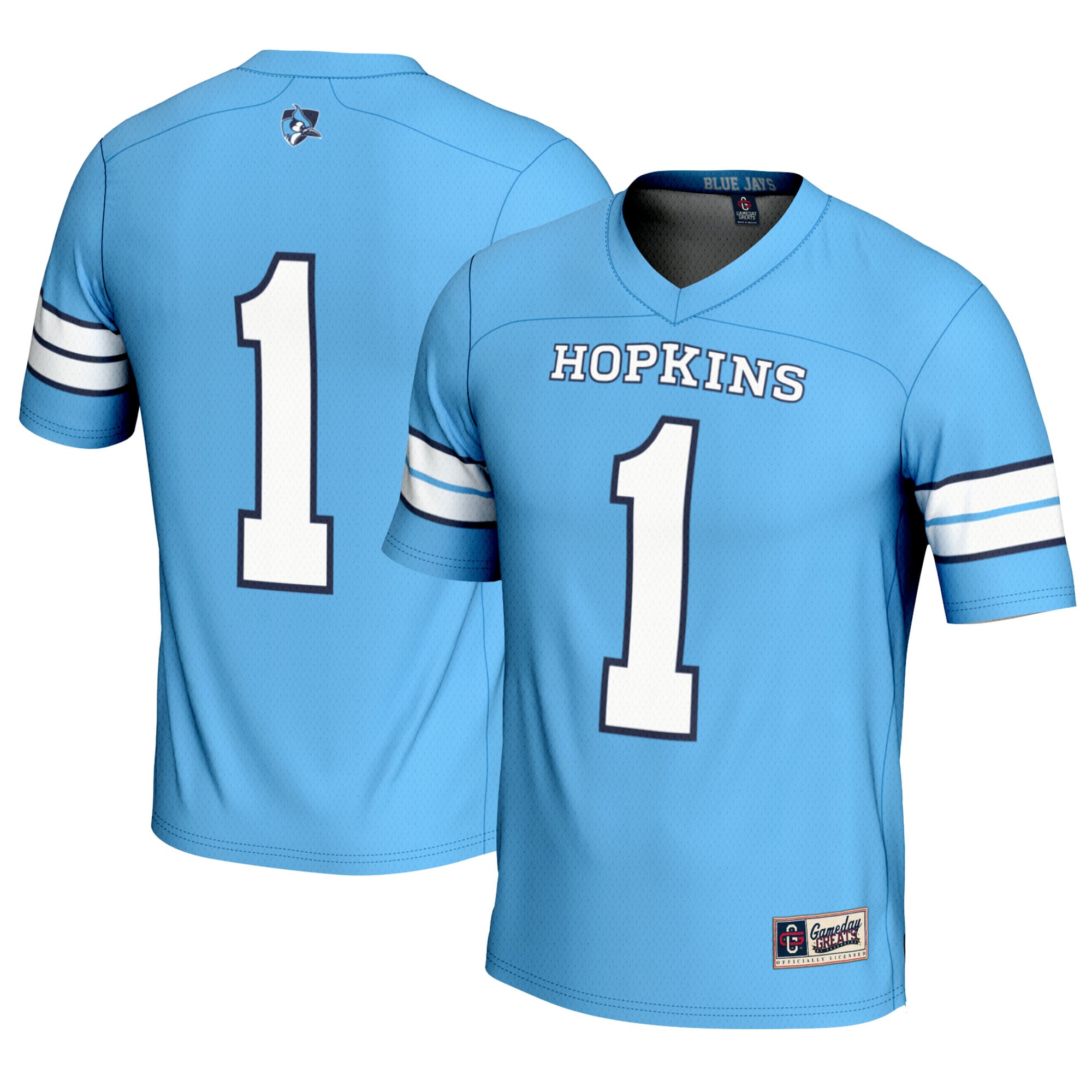 #1 Johns Hopkins Blue Jays Lightweight Lacrosse Jersey Light Blue - front and back view